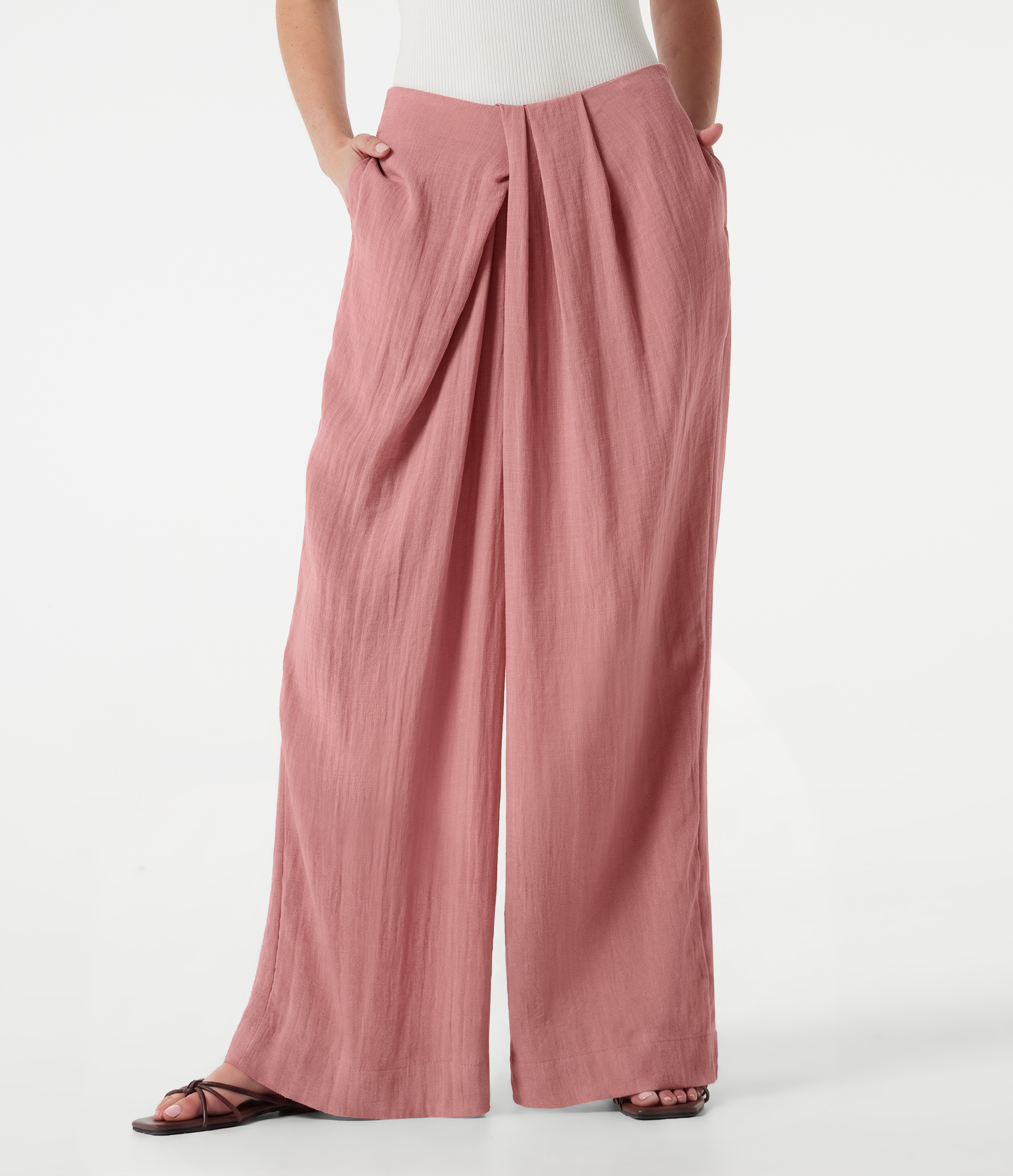 Lässige Baggy-Hose in Leinenoptik mit mittelhohem Bund und Seitentaschen