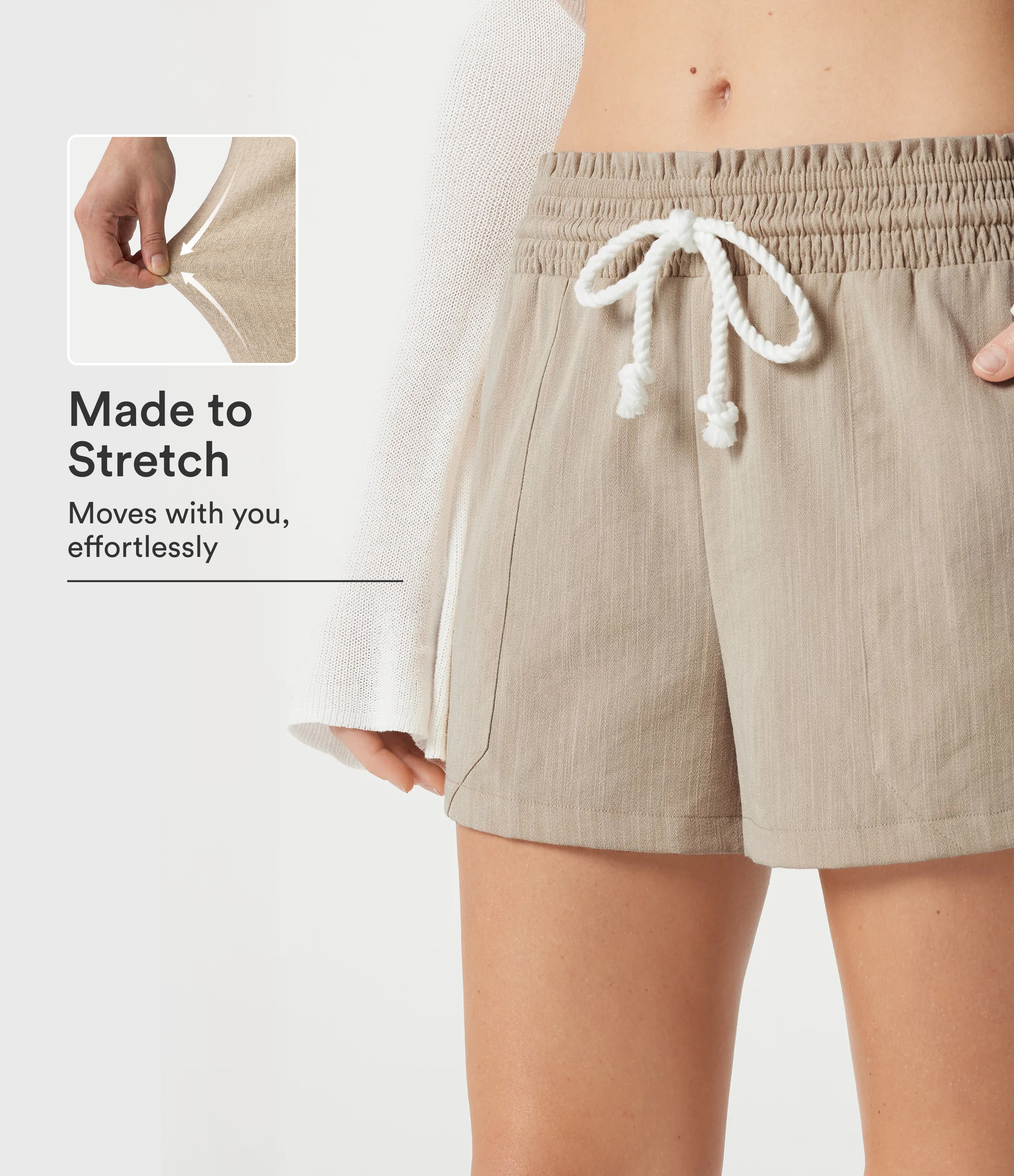 Low Rise Drawstring Casual Linen-Feel Shorts with Pockets