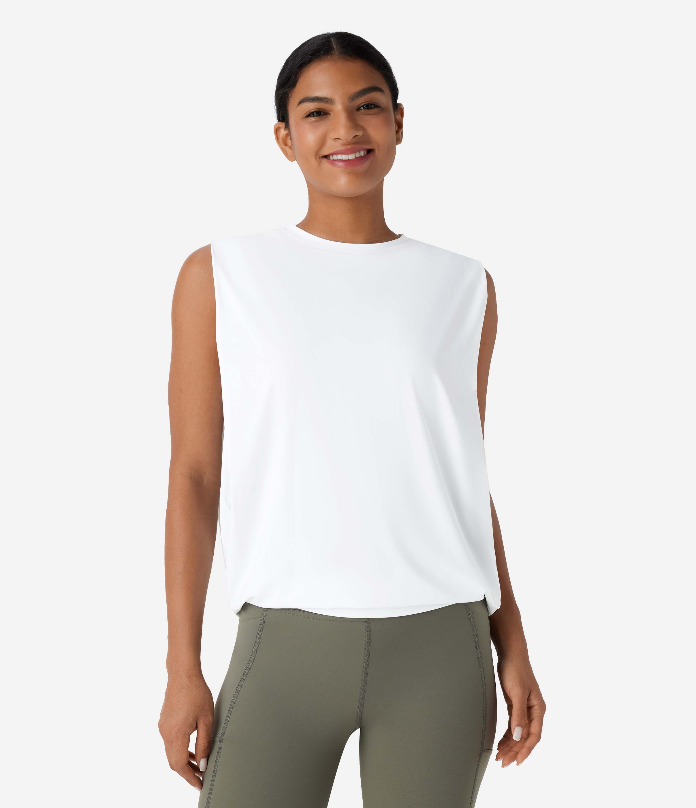 Round Neck Ruched Cool Touch Yoga Tank Top-UPF50+