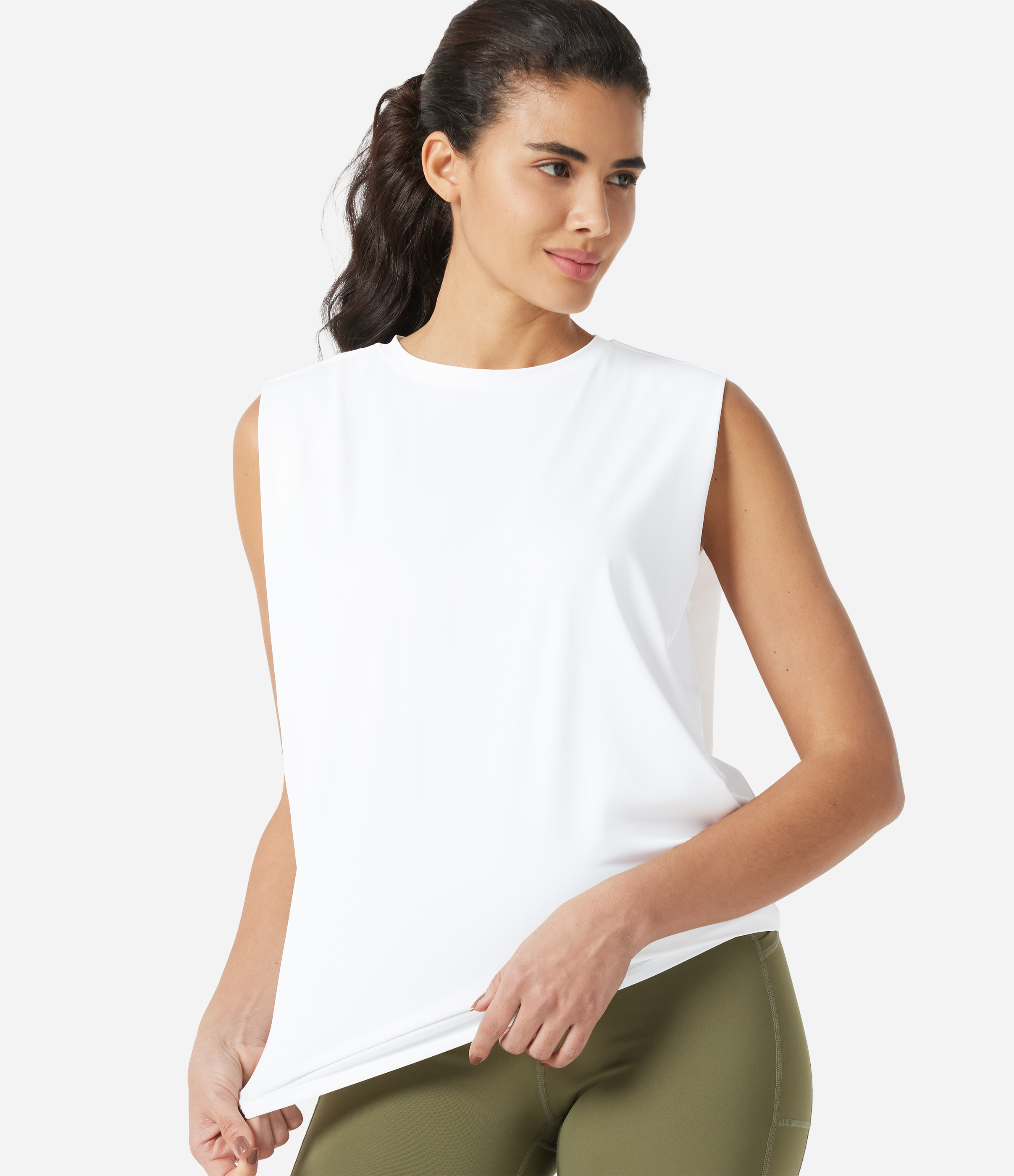 Round Neck Ruched Cool Touch Yoga Tank Top-UPF50+