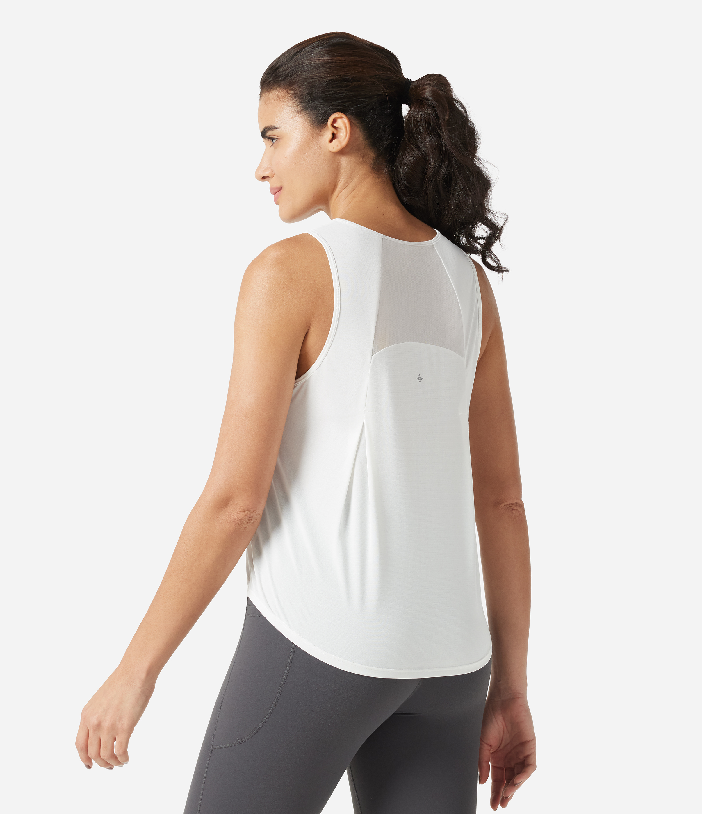 Contrast Mesh Curved Hem Running Tank Top