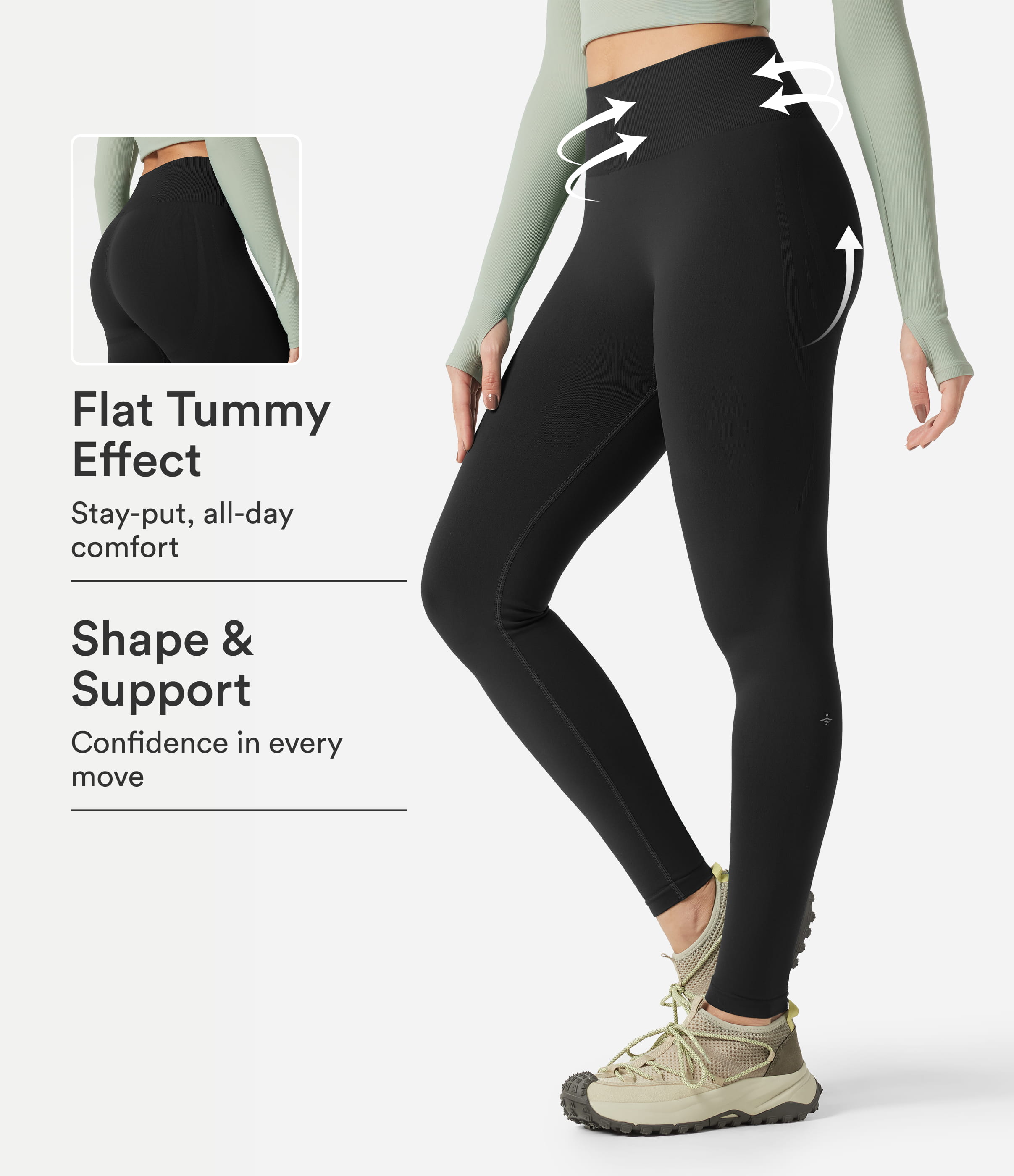 OneForm Seamless Flow Mid Rise Tummy Control Butt Lifting Yoga Leggings