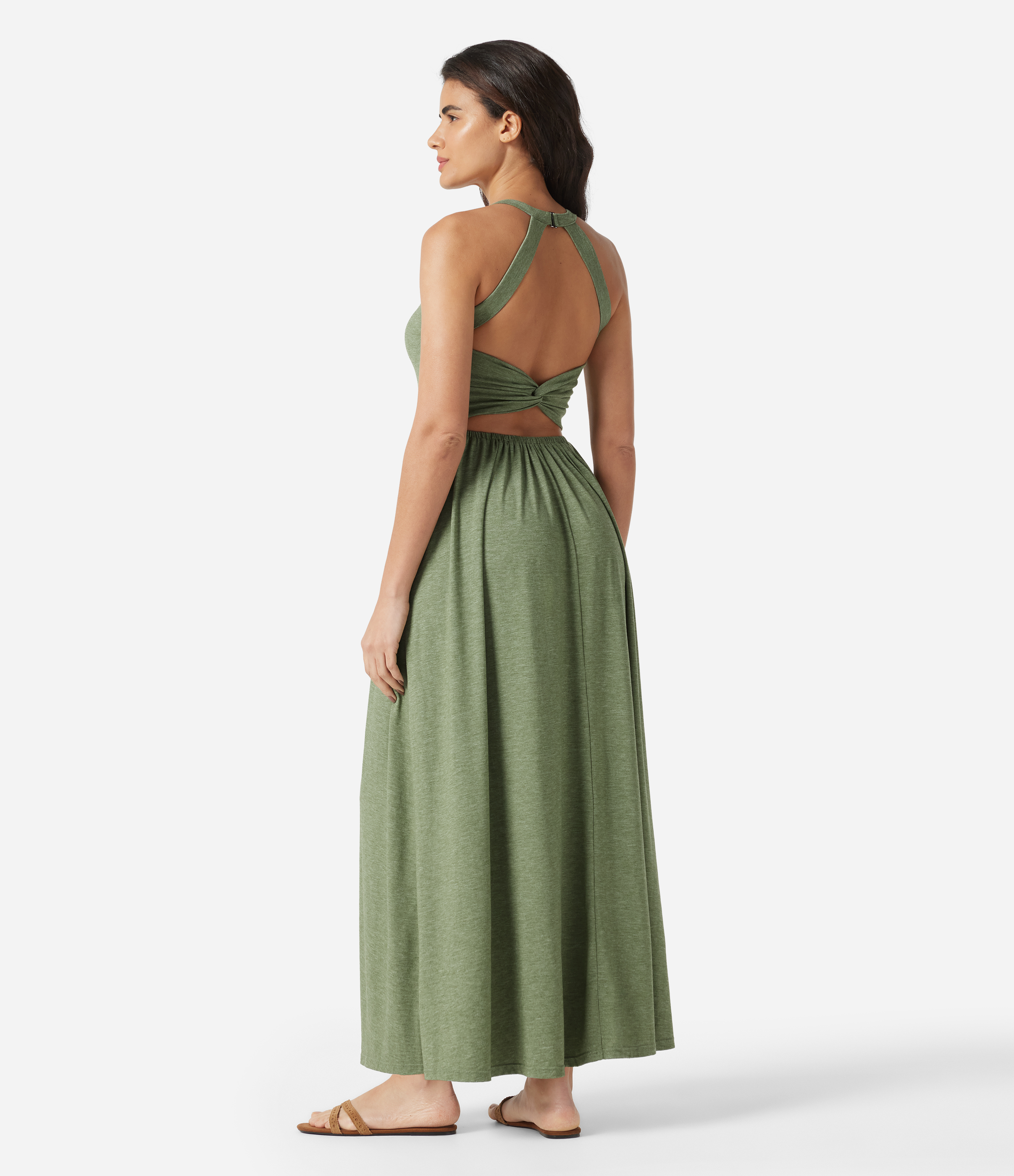 Twisted Backless Split Flowy Maxi Resort Dress with Pockets