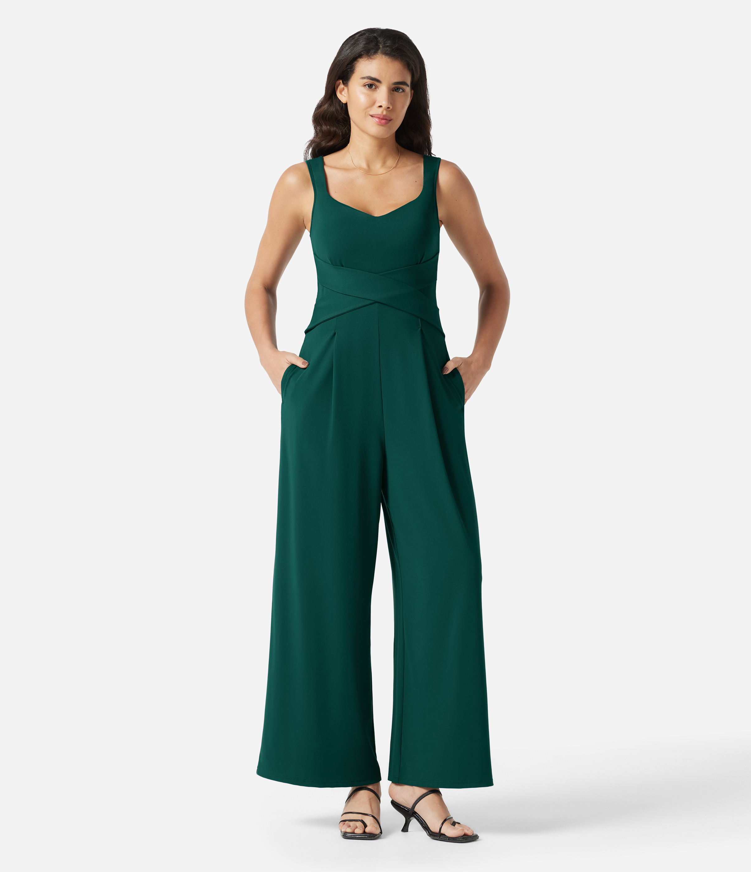 U Back Sleeveless Casual Jumpsuit with Pockets