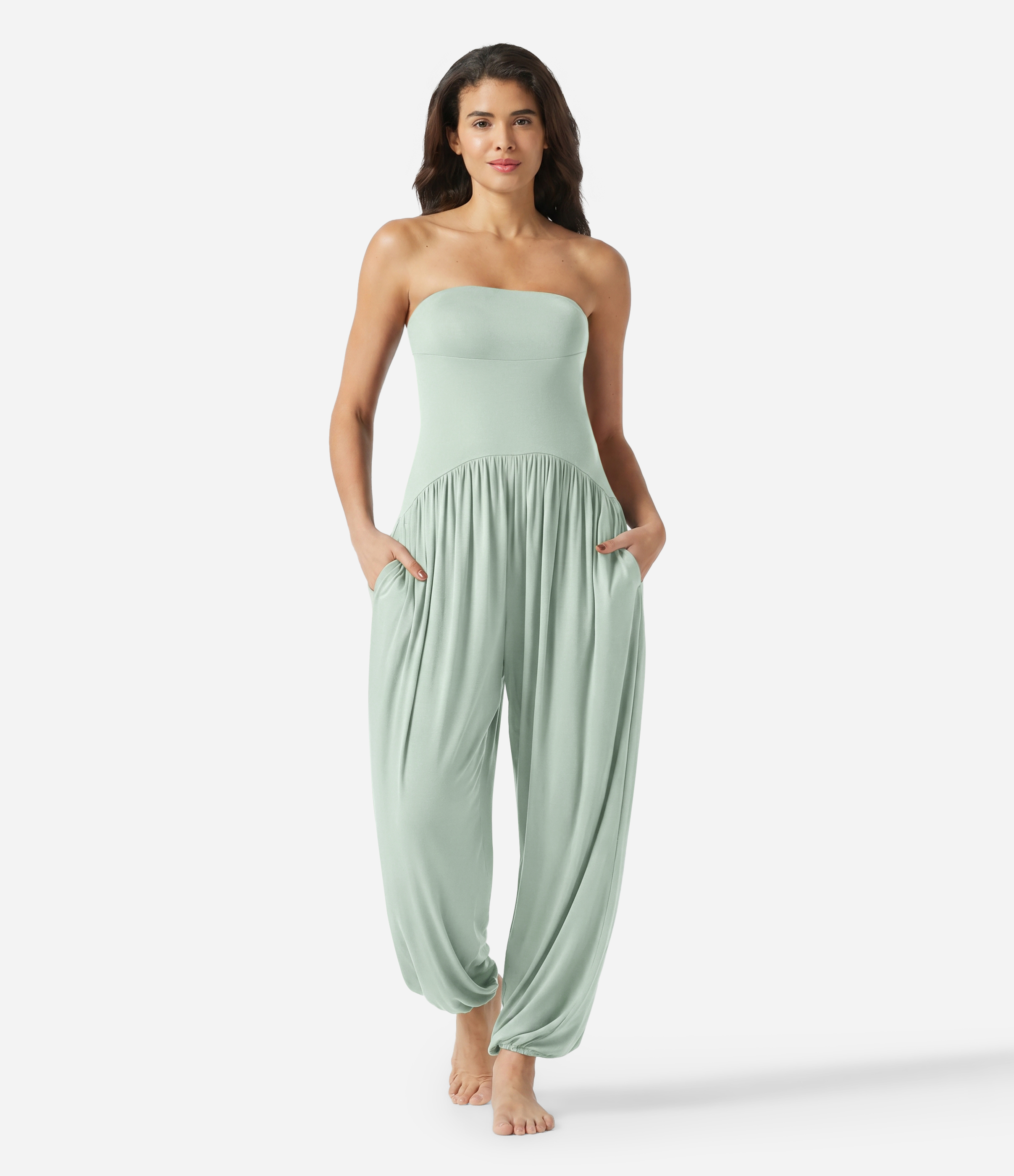 Ribbed Tube Backless Side Pocket Casual Jumpsuit