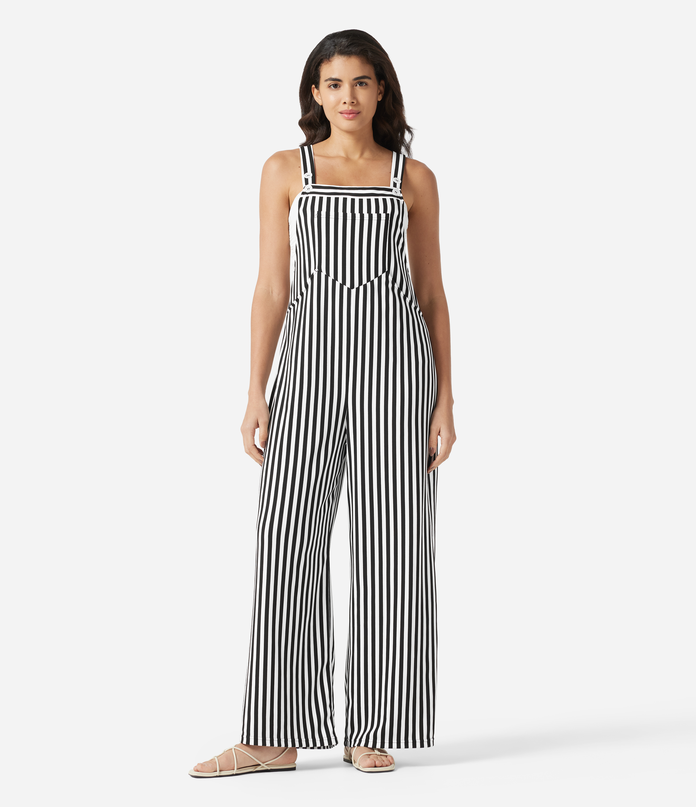Pockets Stripe Waffle Overalls