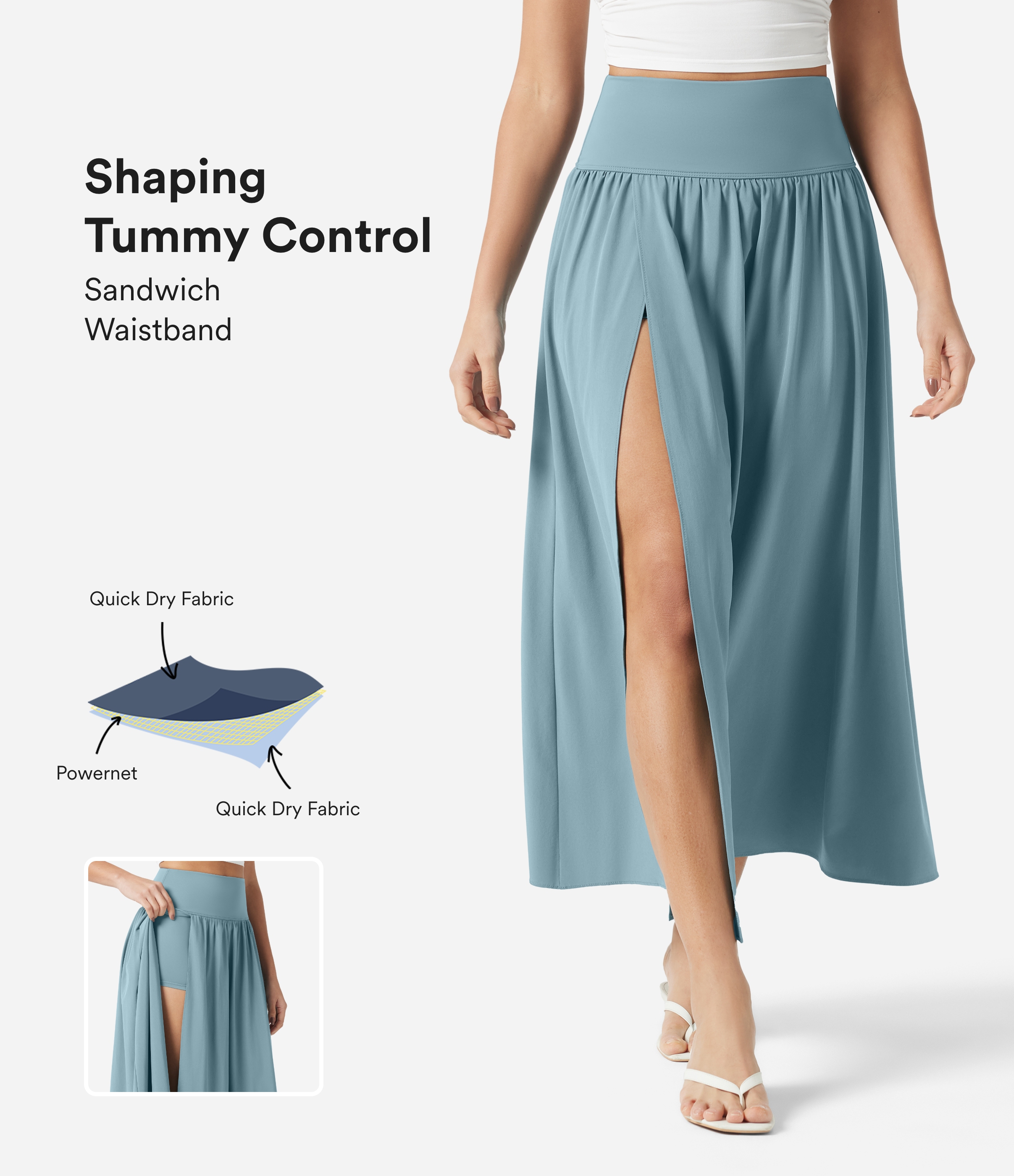 Breezeful™ High Waisted Tummy Control 2-in-1 Flowy Quick Dry Maxi Skirt