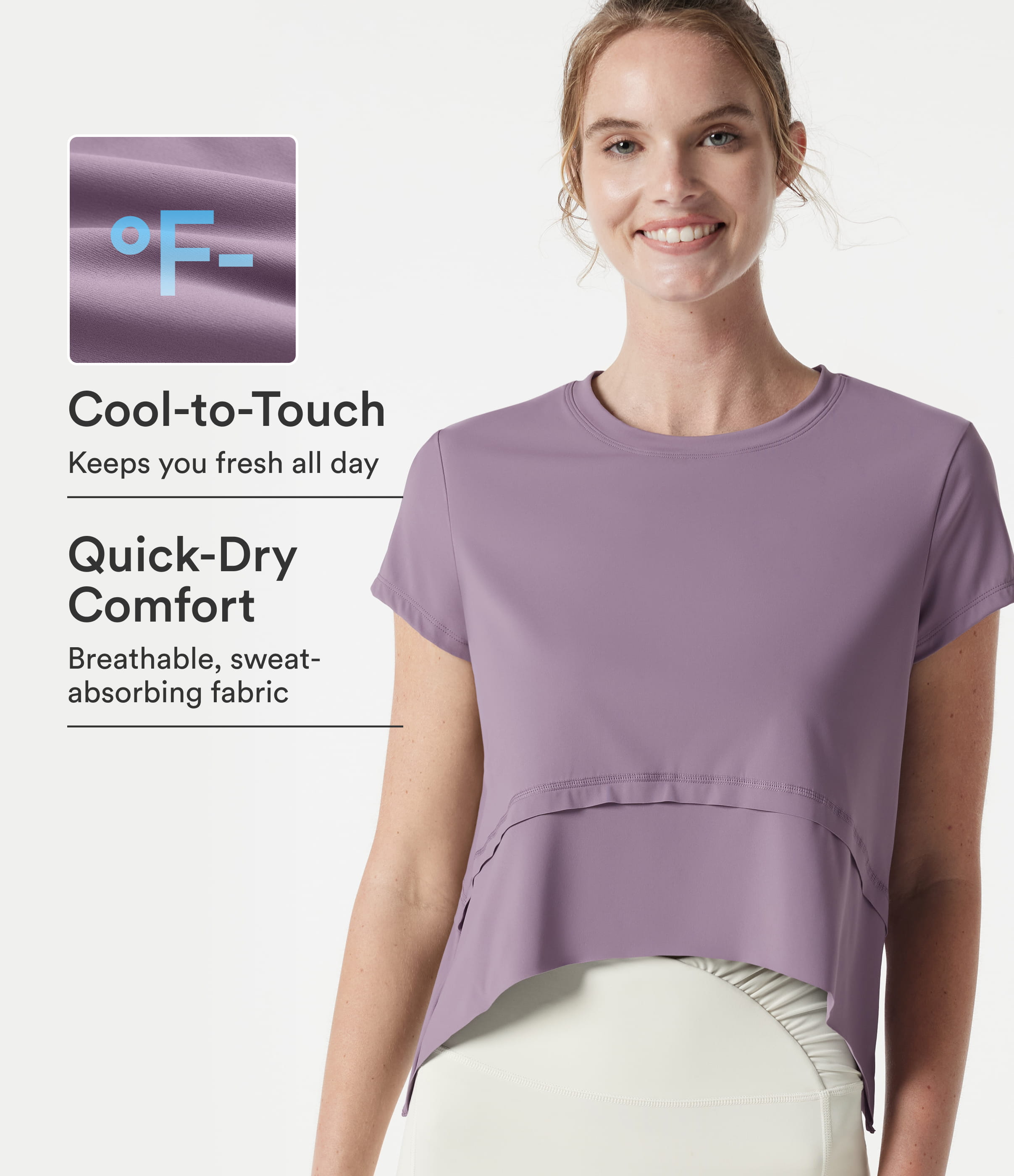 Halara UltraSculpt™ Cool Quick Dry Round Neck Short Sleeve High Low Loose Fit Running Sports Top-UPF 50+
