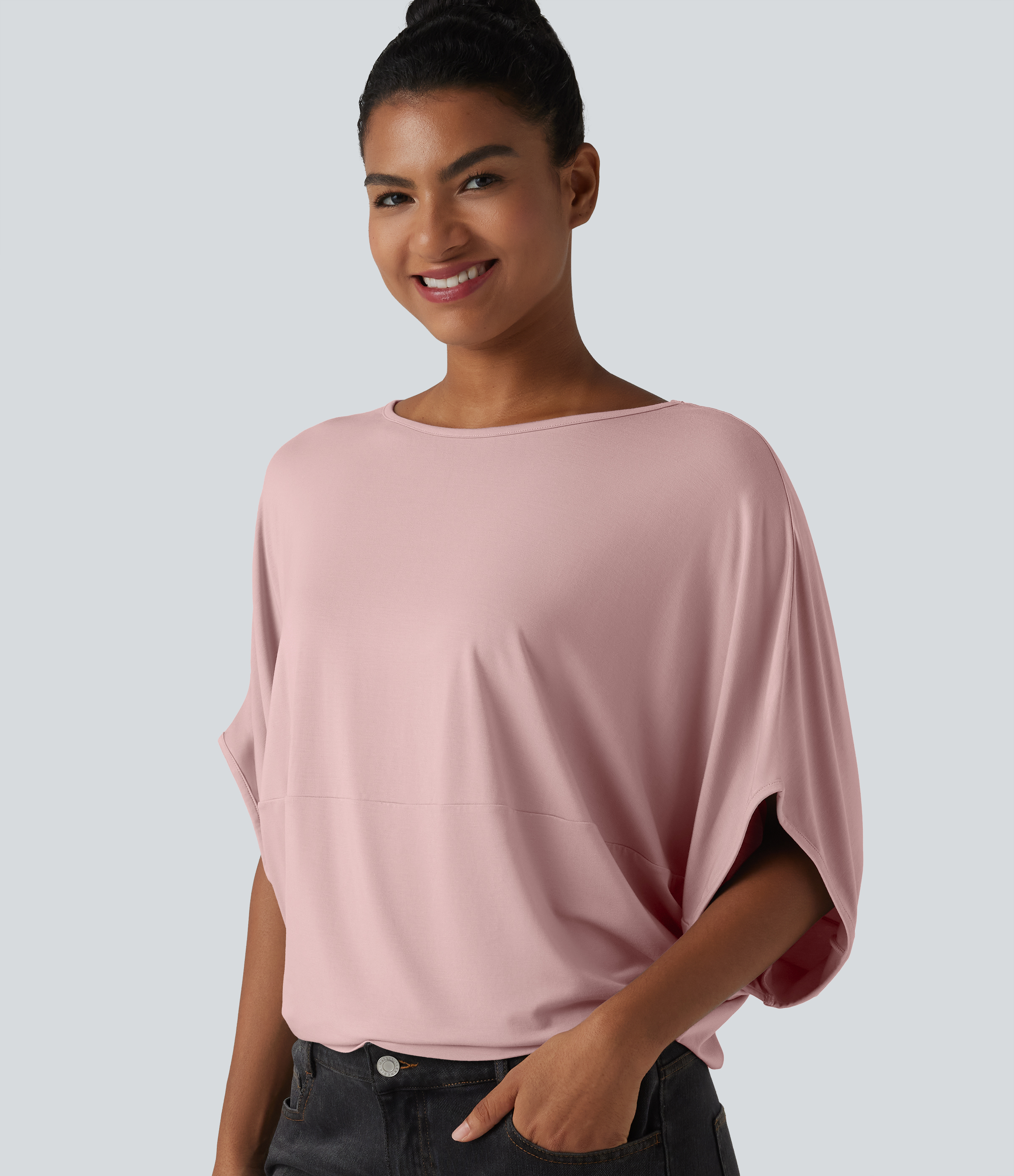 Round Neck Batwing Sleeve Relaxed Casual Top