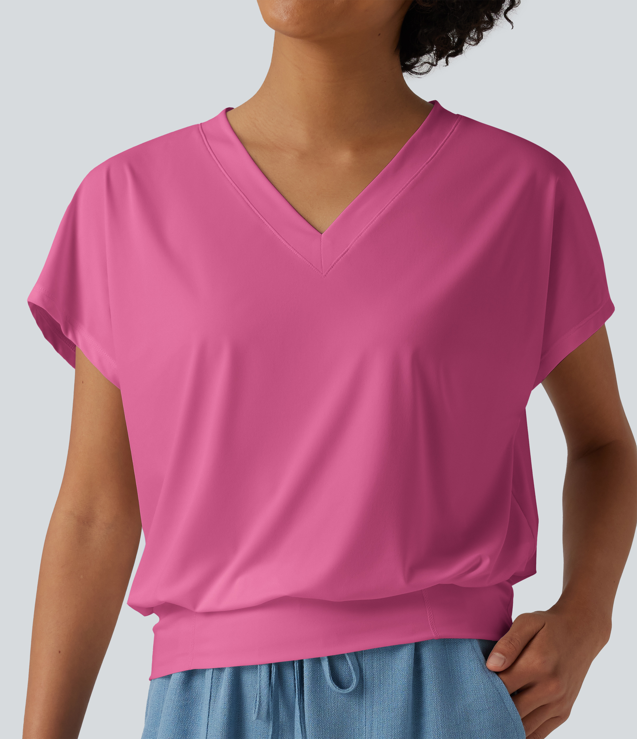 V Neck Short Sleeve Oversized Cool Touch Quick Dry Yoga Sports Top