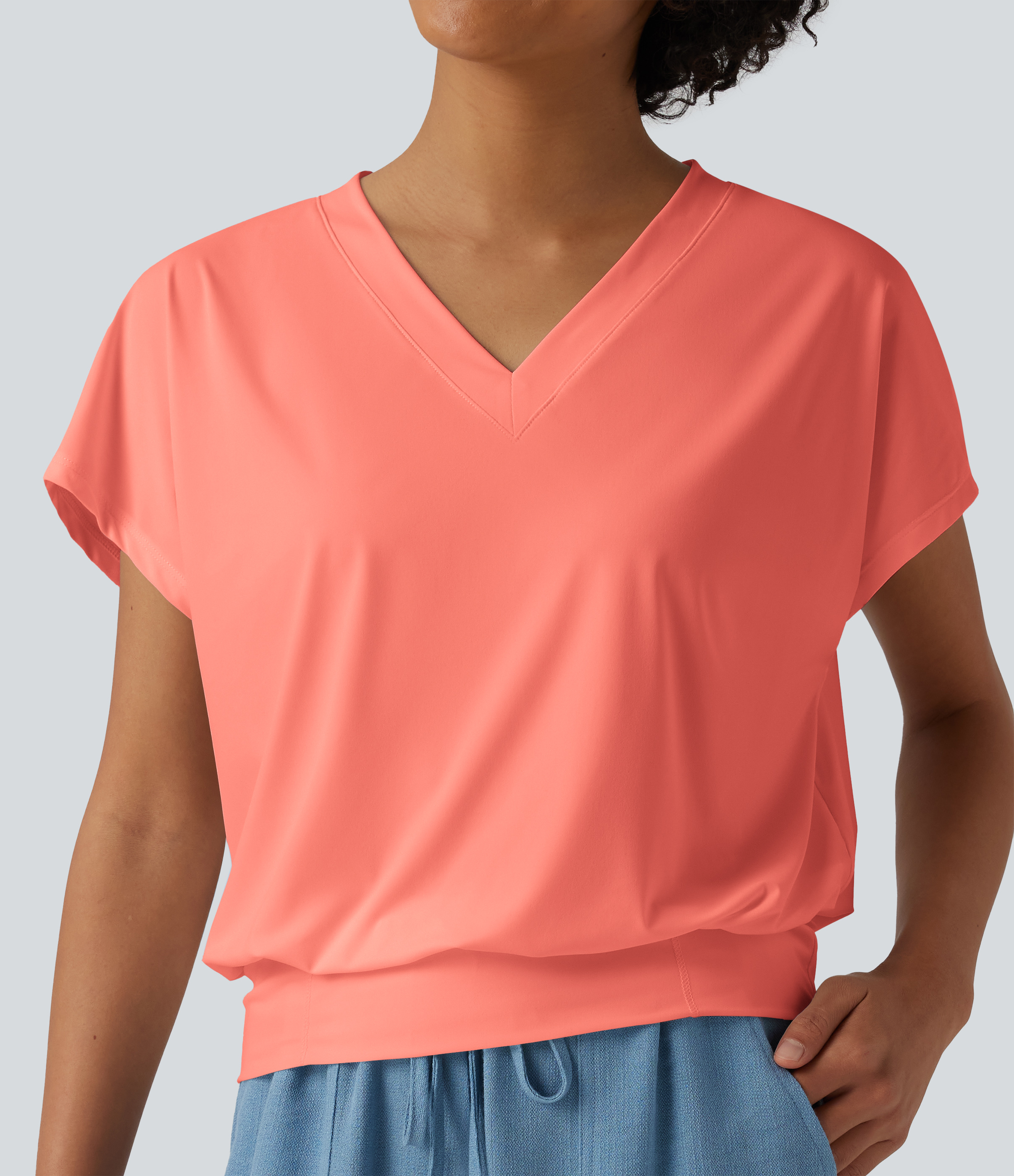 V Neck Short Sleeve Oversized Cool Touch Quick Dry Yoga Sports Top