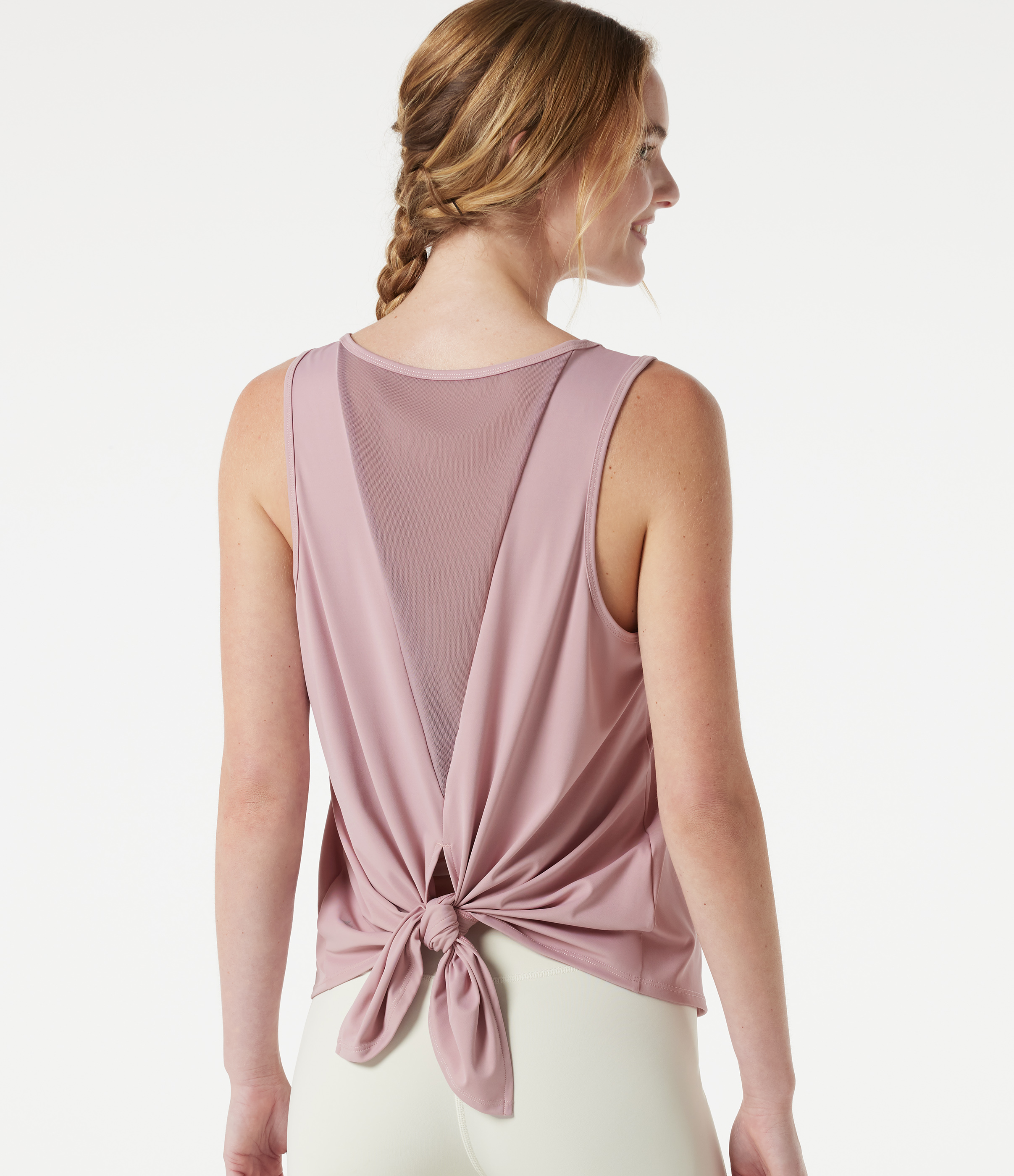 Round Neck Mesh Back Tie Yoga Tank Top