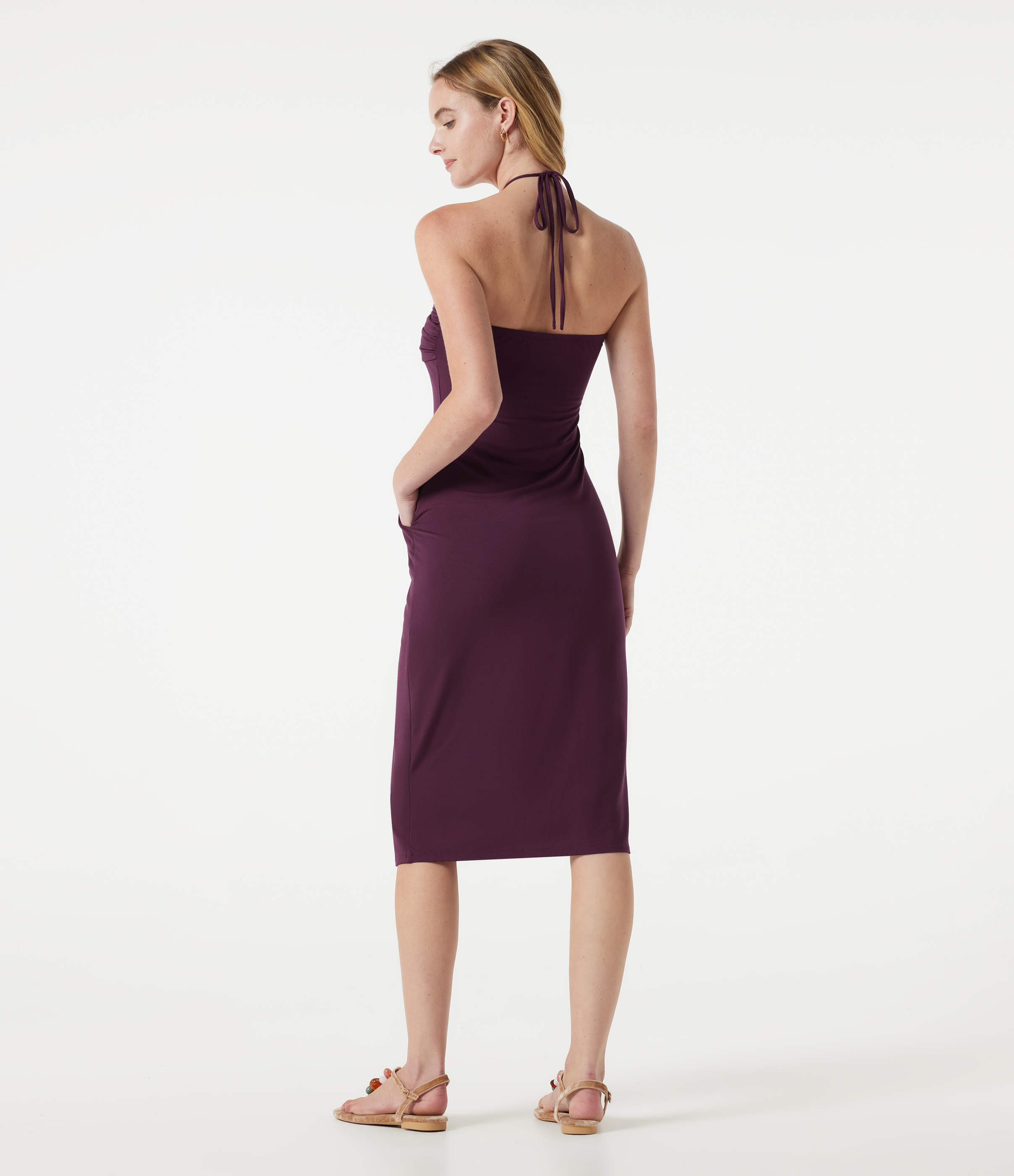 Halter Tie Back Midi Dress with Pockets