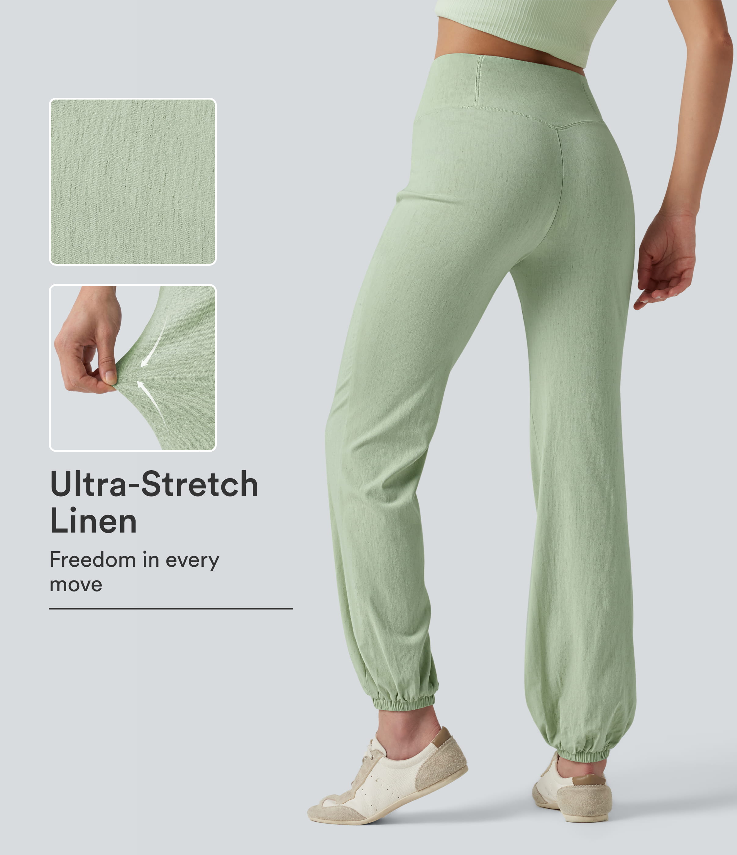 Crossover High-waisted Casual Stretch Linen Balloon Joggers with Pockets