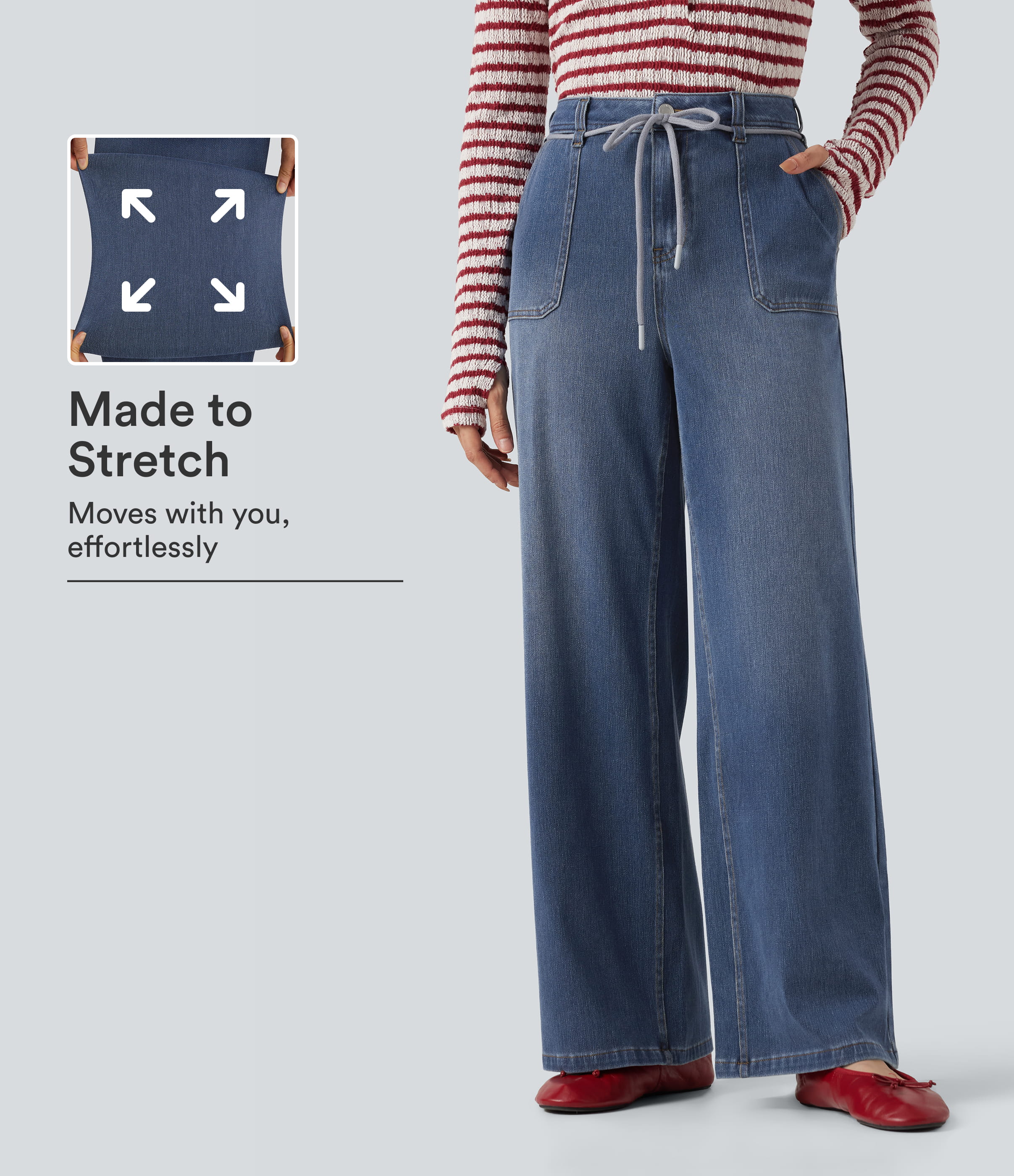 Halara Flex™ Mid Rise Drawstring Casual Baggy Straight Leg Jeans with Pockets