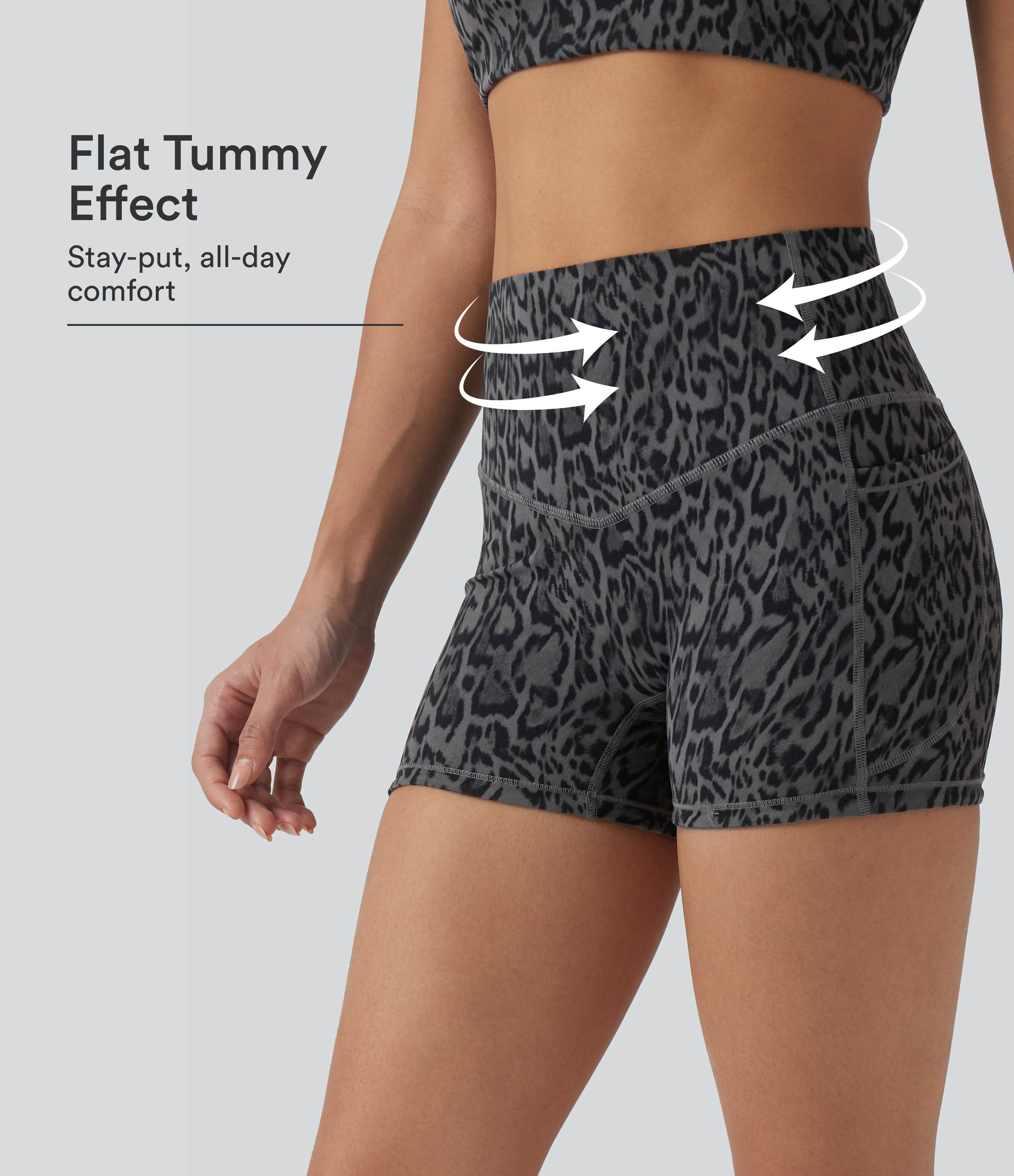 Halara UltraSculpt™ Leopard Print High Waisted Tummy Control Shaping Training Biker Shorts 3'' with Pockets