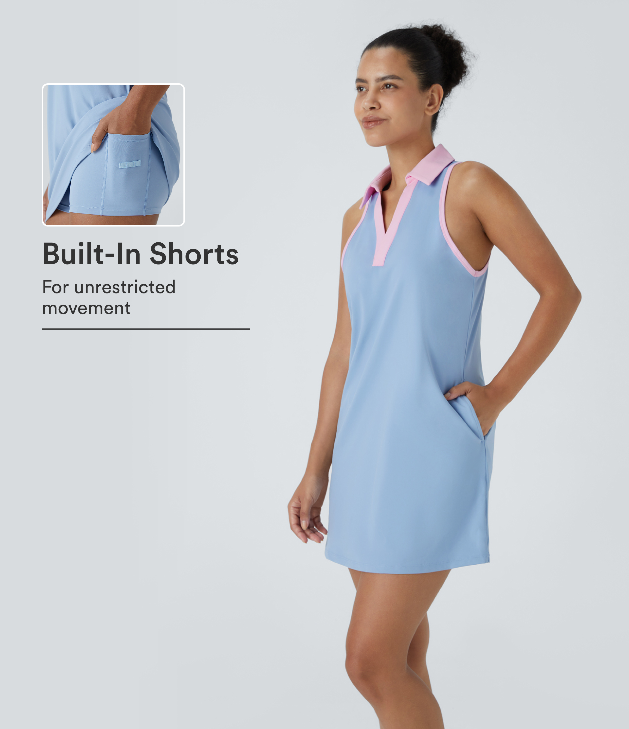 Chambray Blue SoftlyZero™ col aérien avec poche, color block, ensemble 2 pièces InstantCool, mini-robe de golf active avec poche pour tee de golf / 1