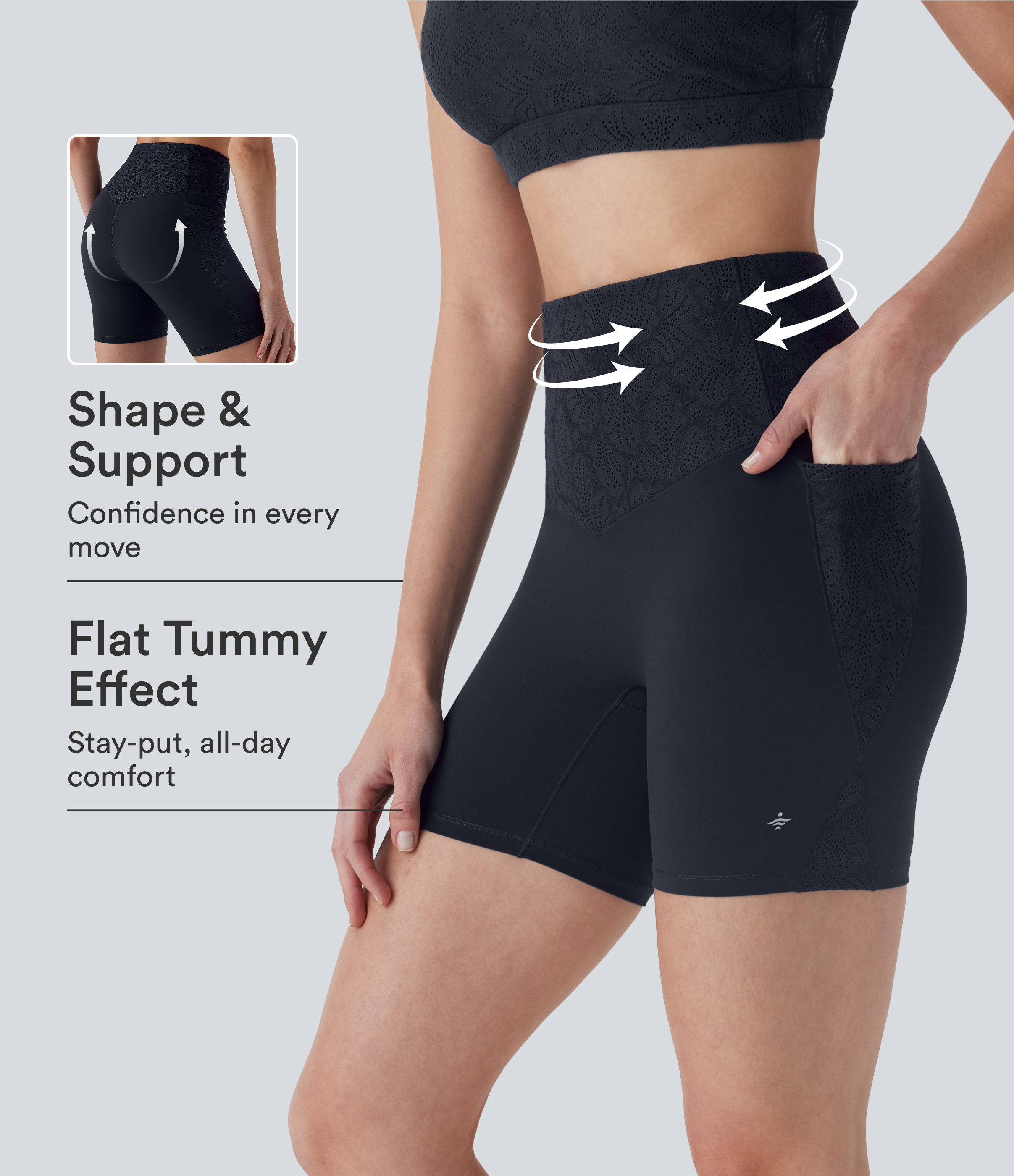 Halara UltraSculpt™ High Waisted Tummy Control Contrast Lace Training Biker Shorts 5'' with Pockets