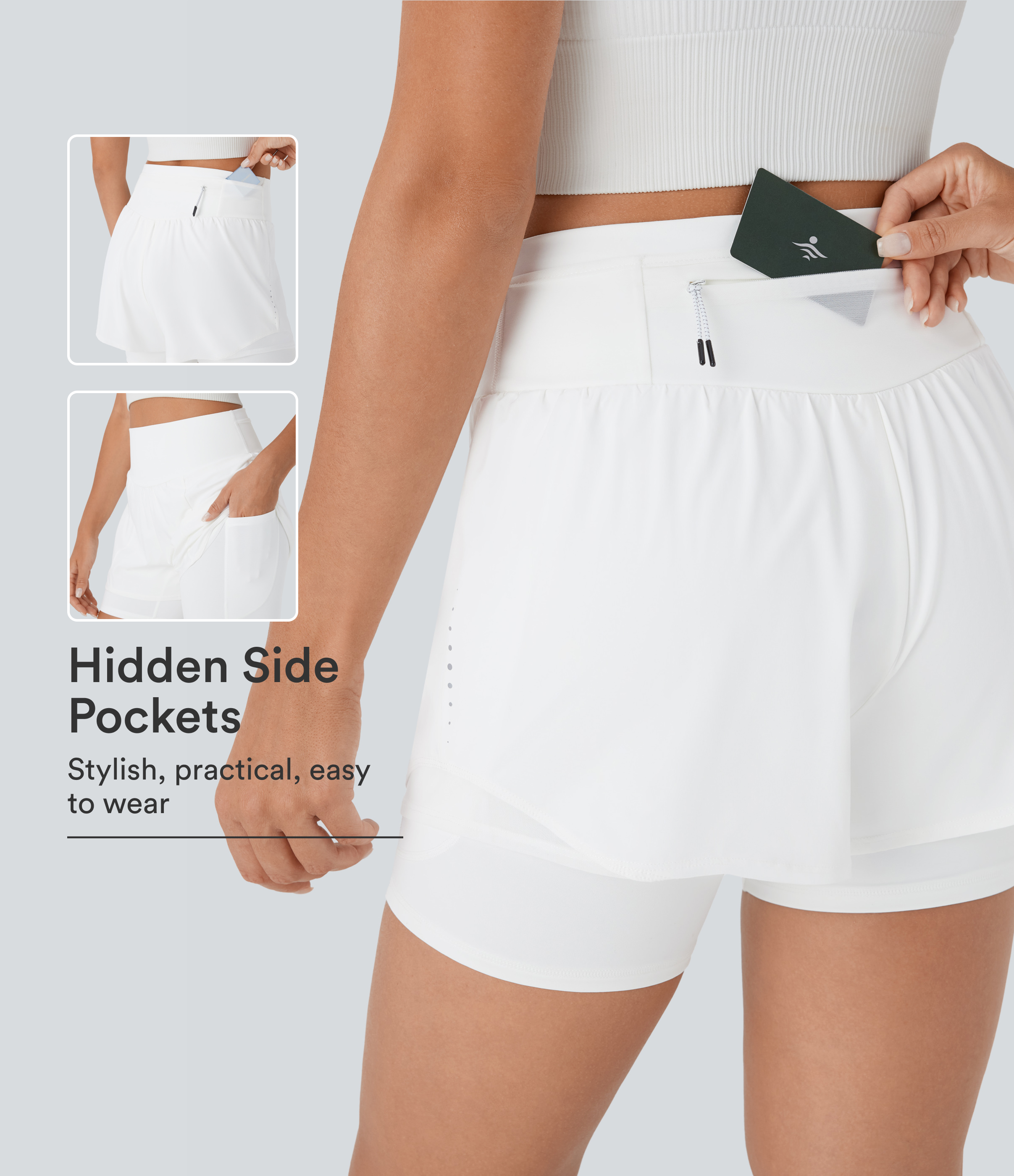SpeedWave™ High Waisted Tummy Control Reflective Pockets Contrast Mesh 2-in-1 Quick Dry Running Shorts