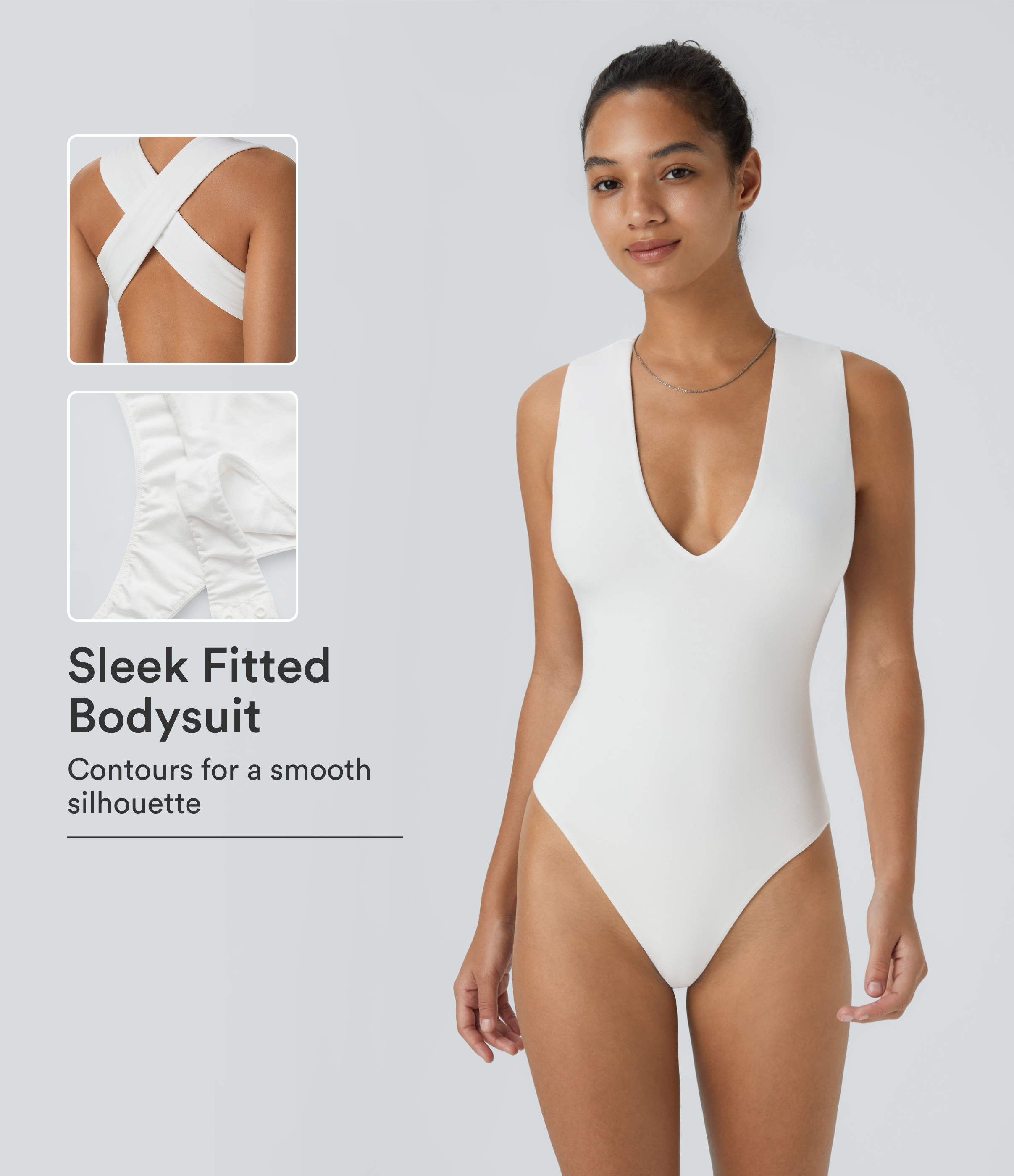 Jasmine White V Neck Casual Bodysuit / 1