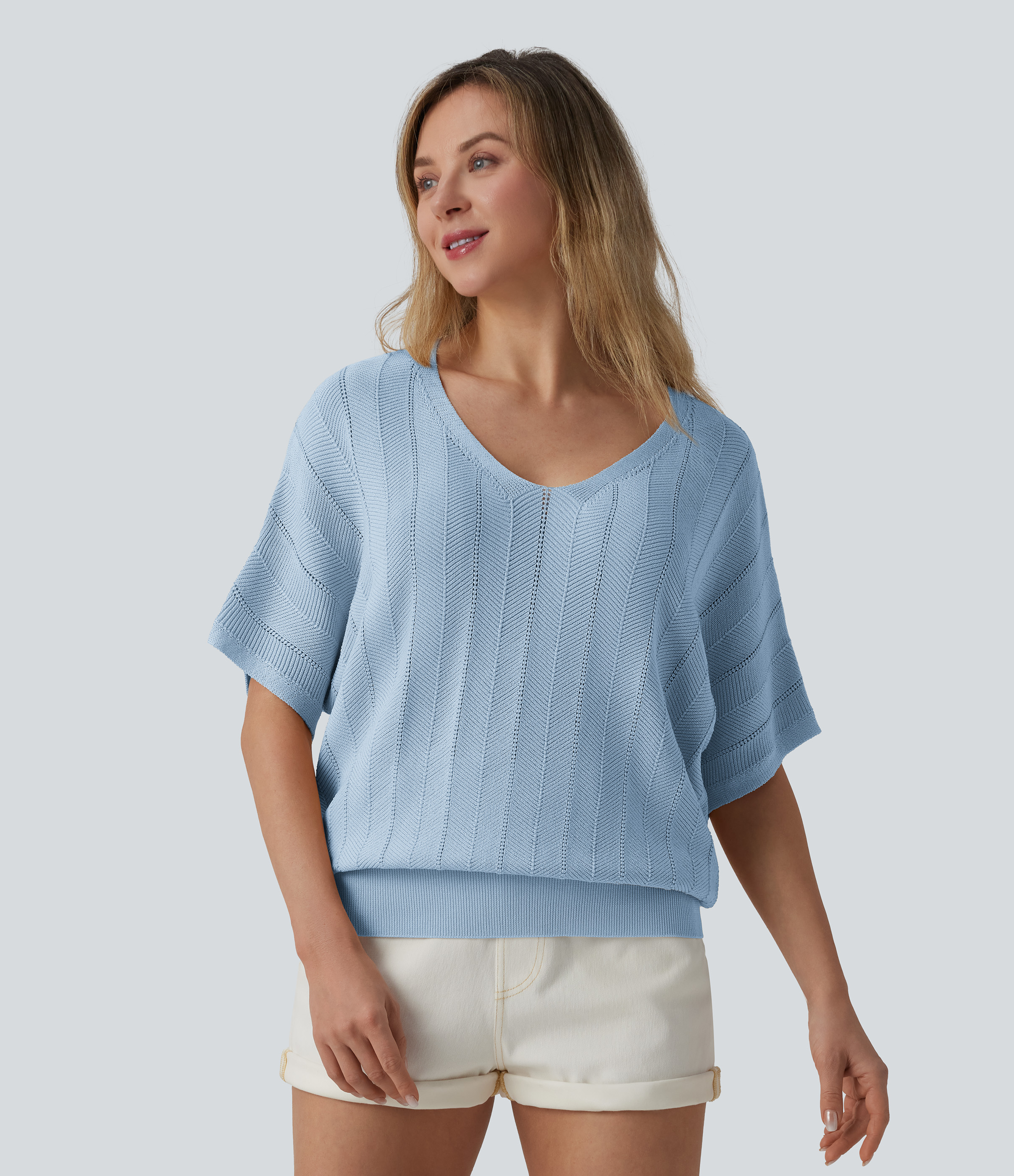 V Neck Short Sleeve Casual Jumper