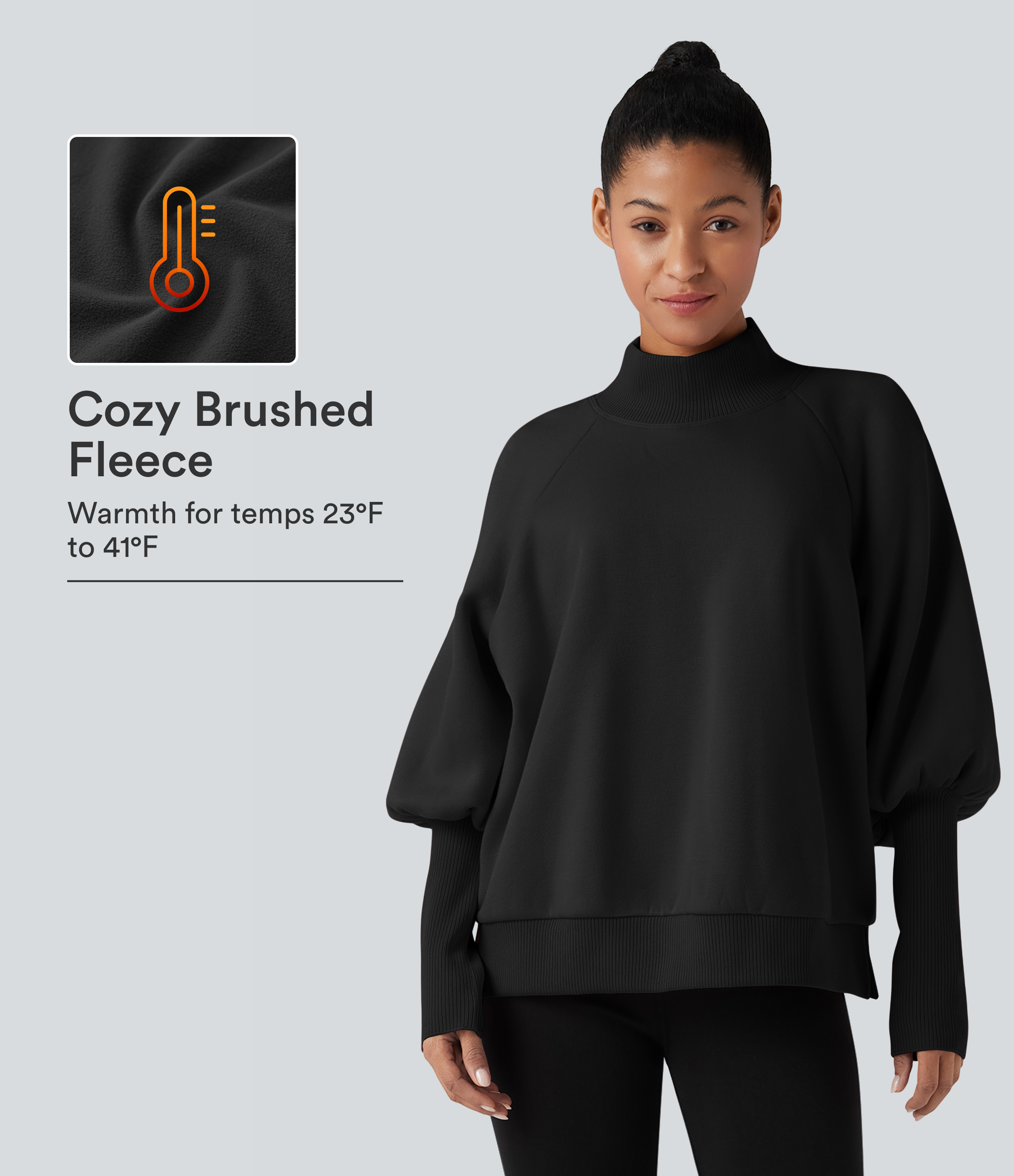 Mock Neck Bishop Long Sleeve Fleece Casual Sweatshirt