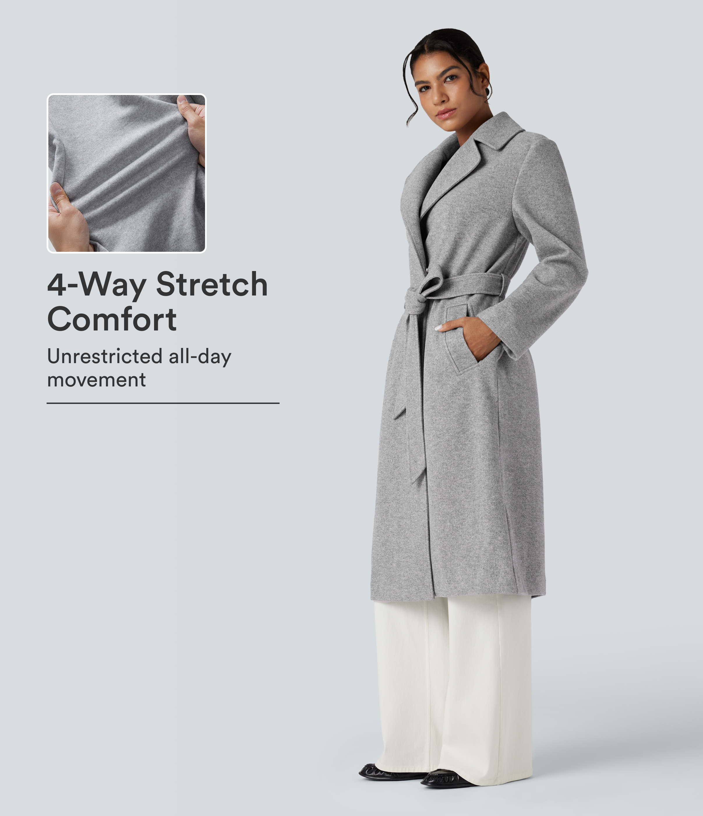 Long Sleeve Belted Longline Fleece Casual Coat with Pockets
