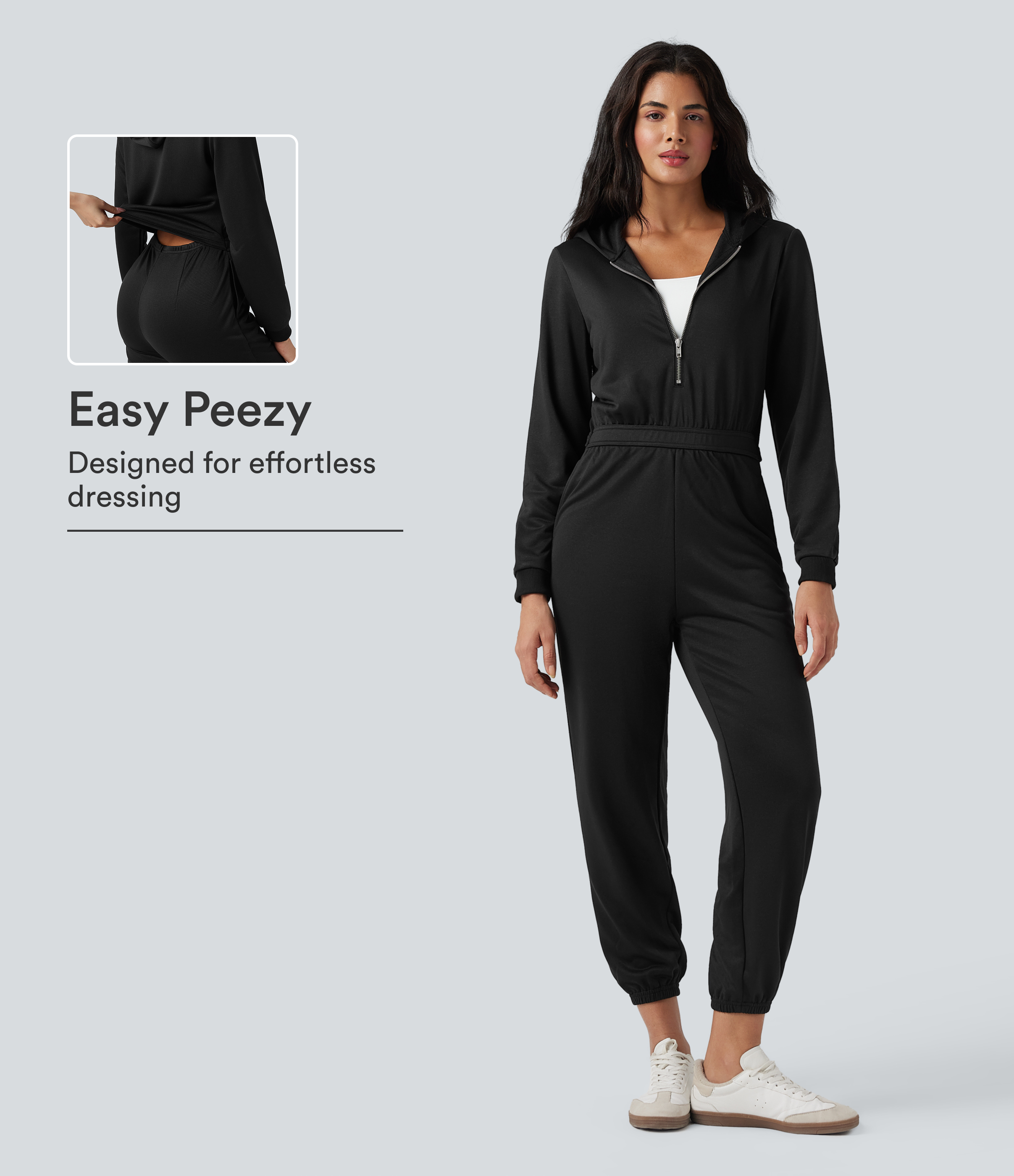 Hooded Long Sleeve Casual Jogger Jumpsuit with Pockets-Easy Peezy Edition
