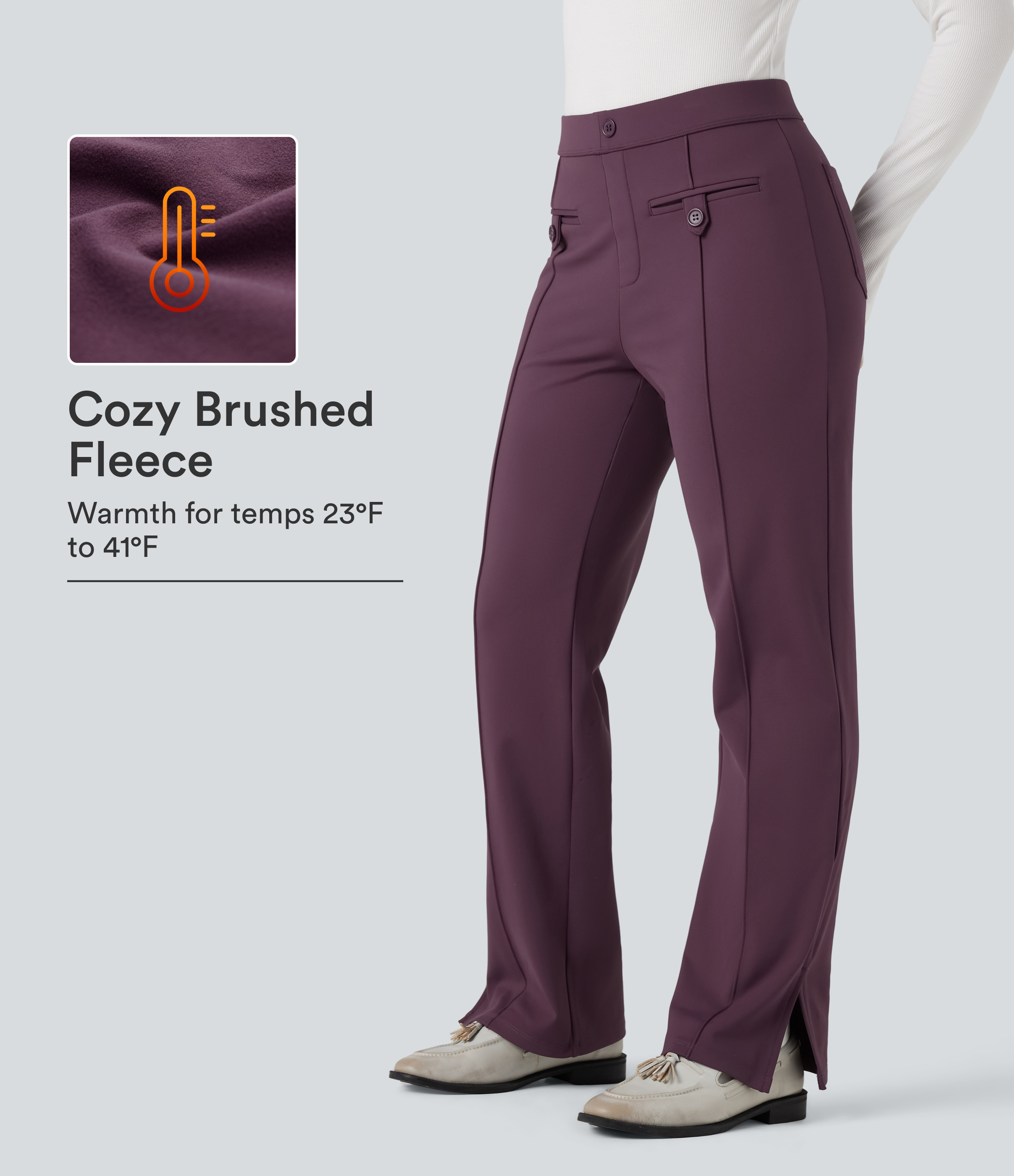 SoftlyZero™ plüschige Thermo-Arbeitshose, mittelhoher Bund, Schlitz am Saum, gerade geschnittenes Bein, mit Taschen