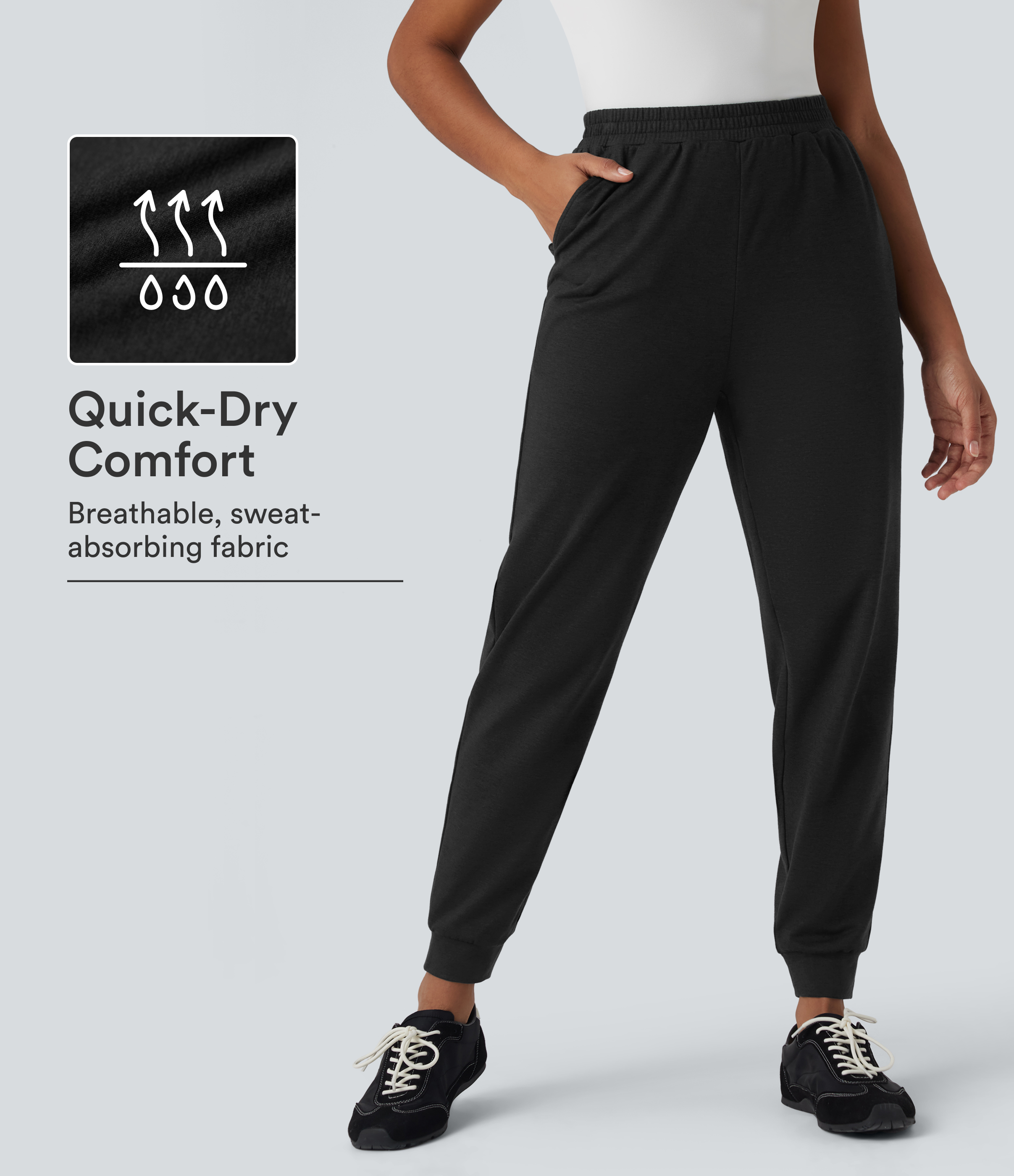 Coal Fade High Waisted Quick Dry Casual Heathered Joggers with Pockets-UPF40+ / 1