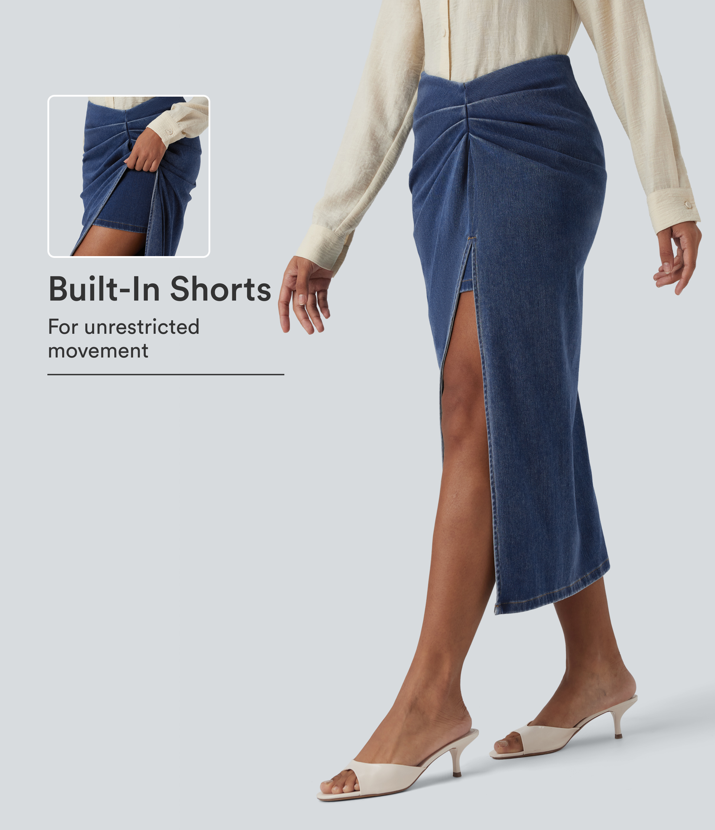Halara Flex™ High Waisted 2-in-1 Split Bodycon Midi Casual Denim Skirt