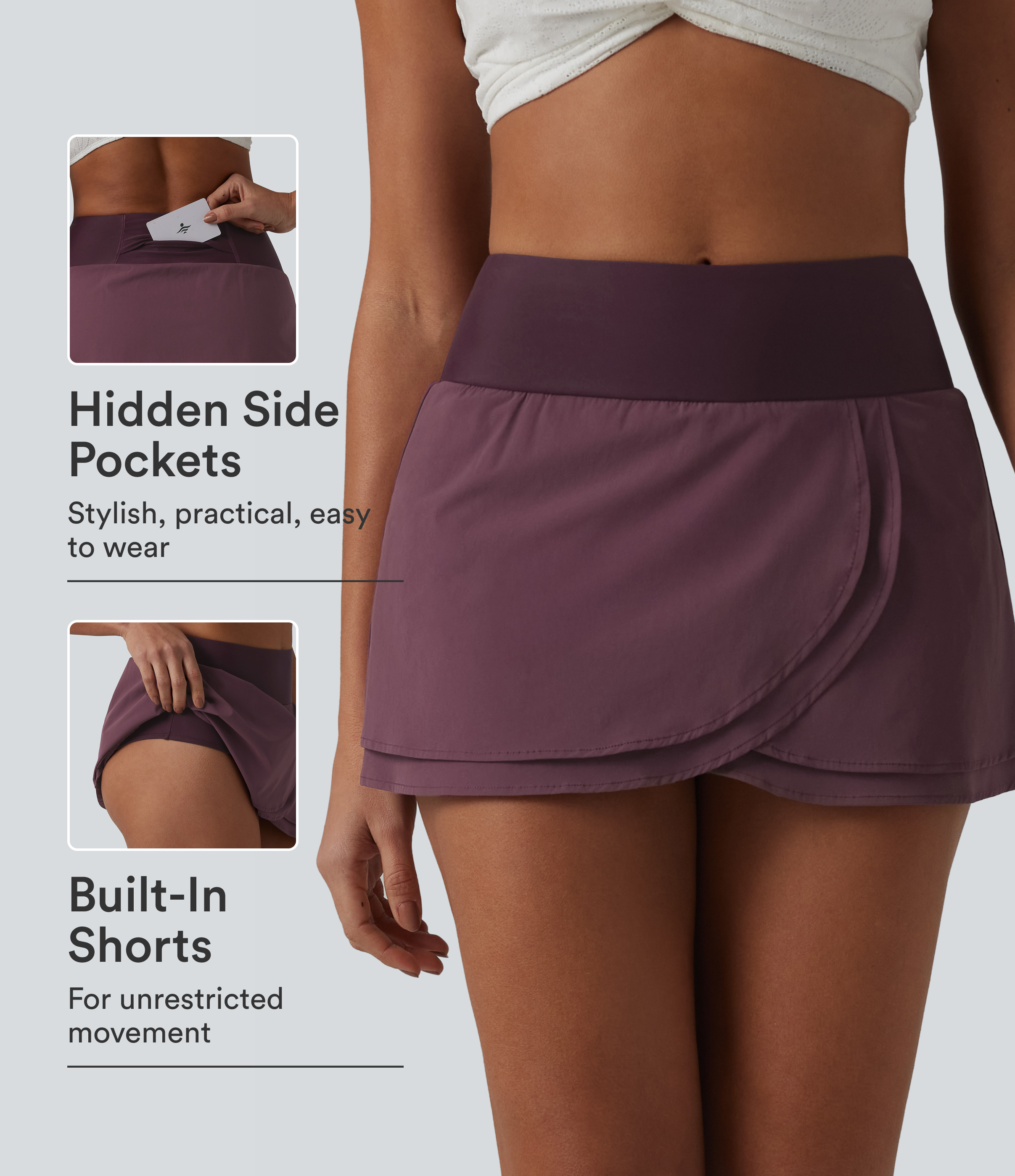 High Waisted 2-in-1 Bikini Bottom Swimsuit with Pocket