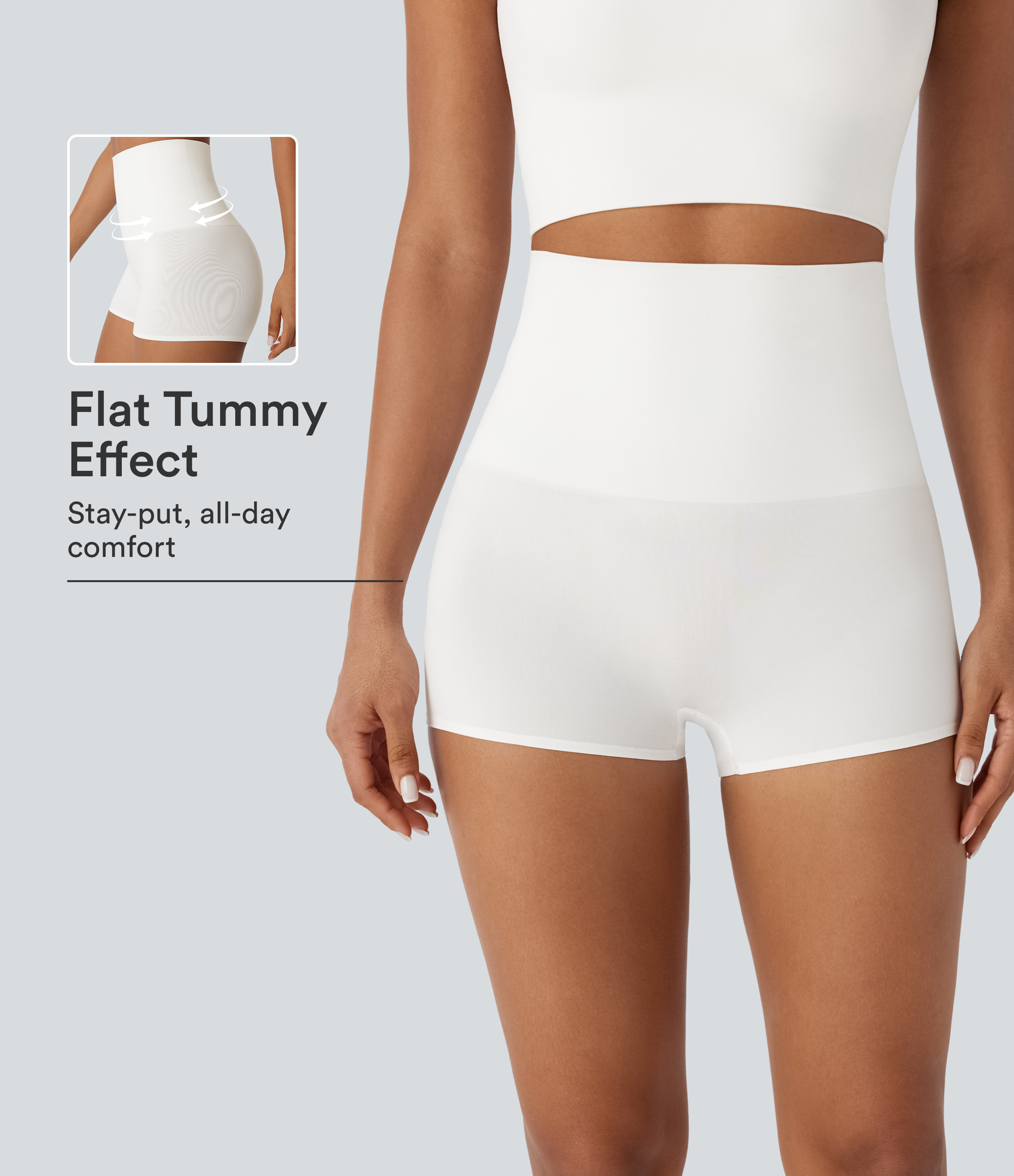 Blanc Design sans coutures, shorts taille haute gainants pour le ventre, style lounge. / 1