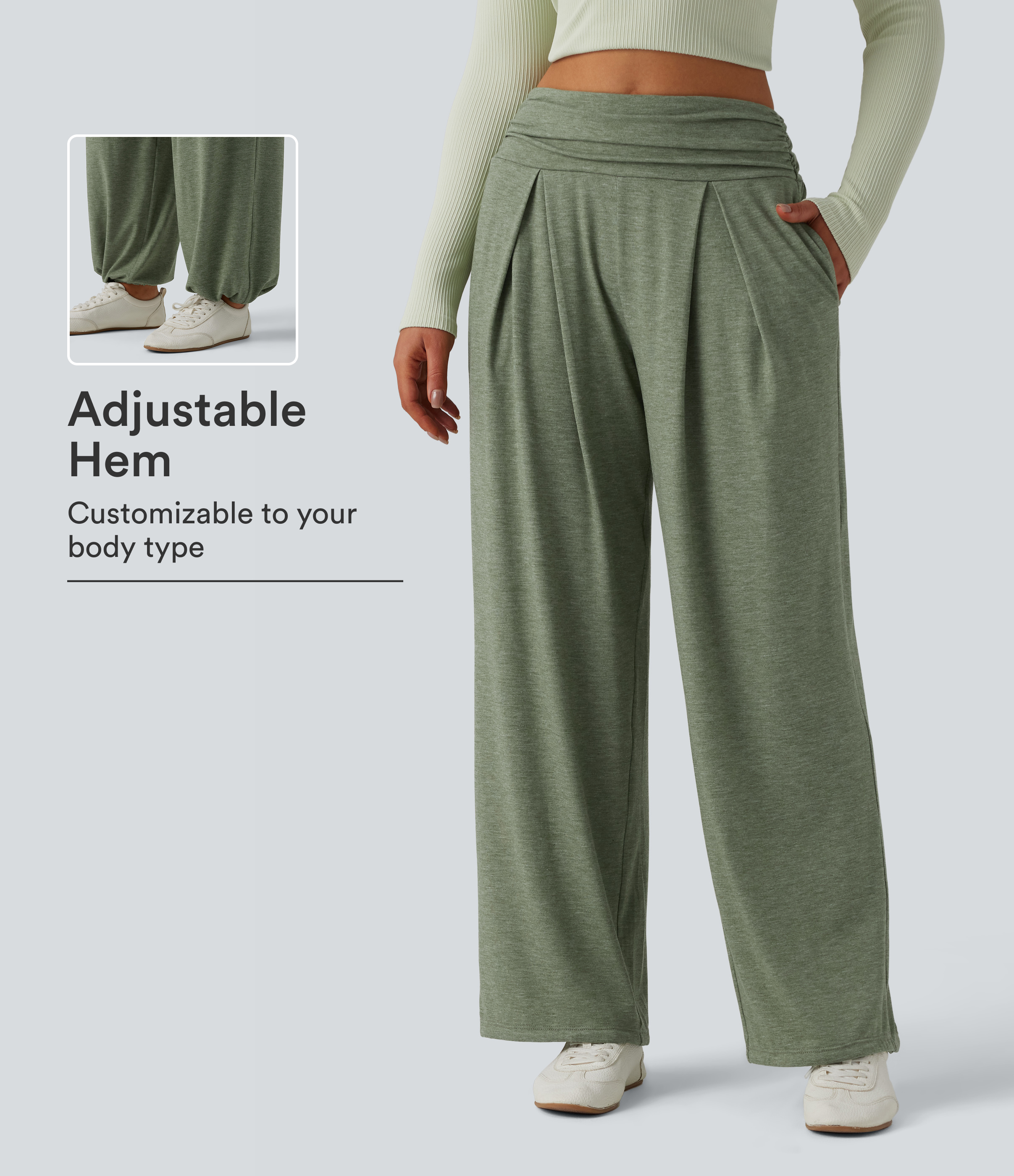 High Waisted Ruched Heathered Yoga Pants with Pockets