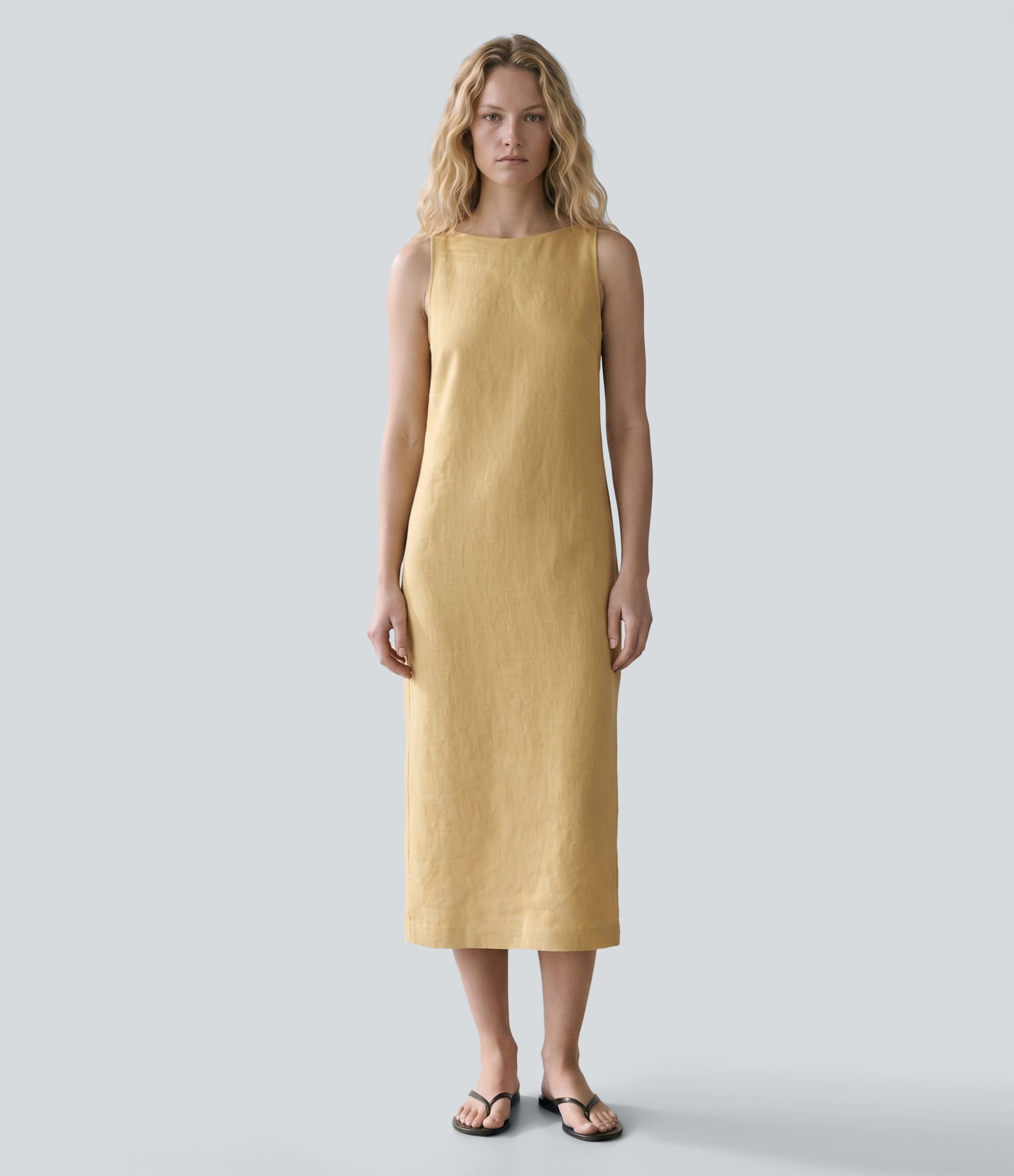 Robe midi sans manches décontractée à encolure bateau
