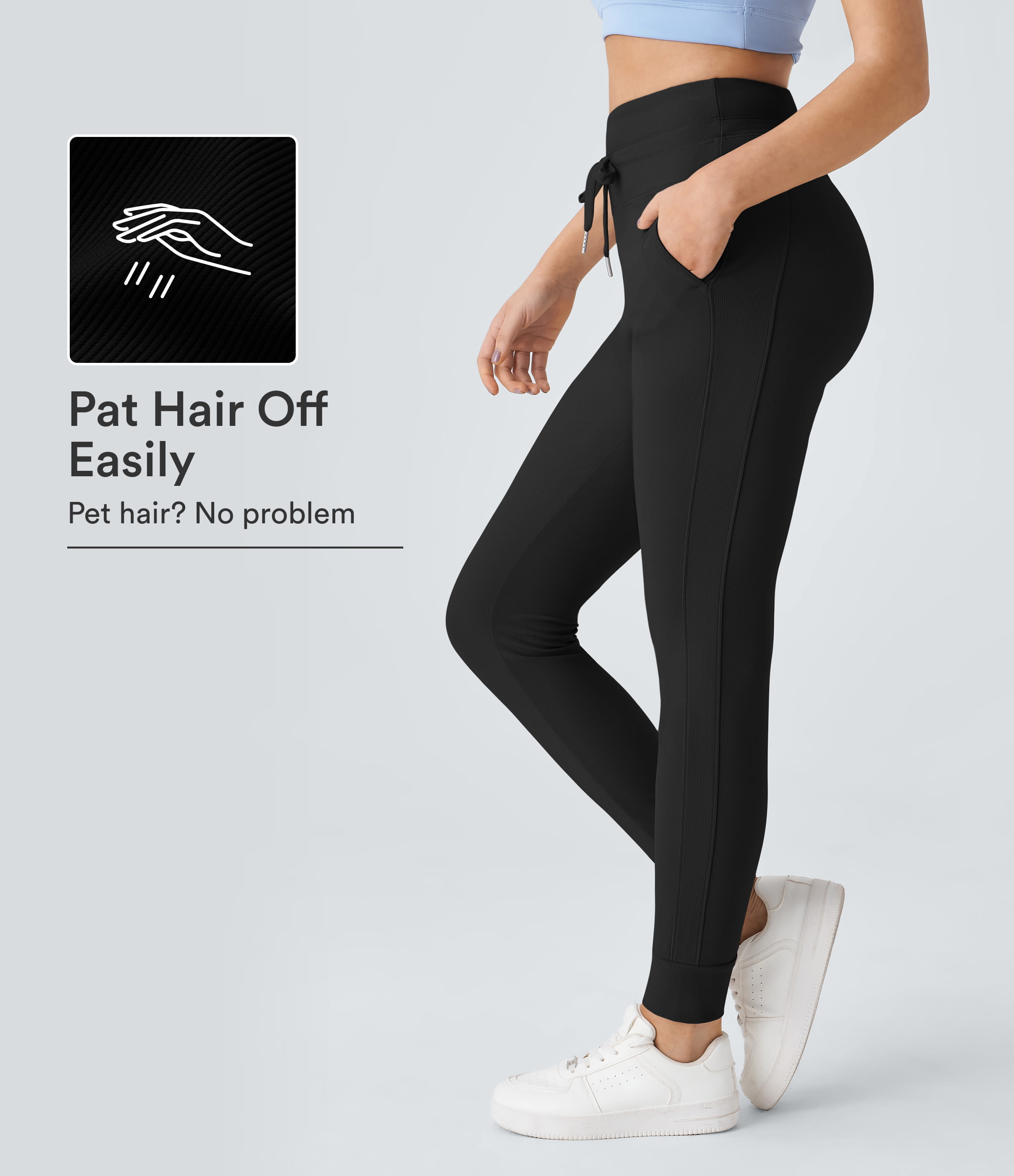 Joggers Patitoff™ Flow resistentes al pelo de mascota de tiro alto con bolsillos