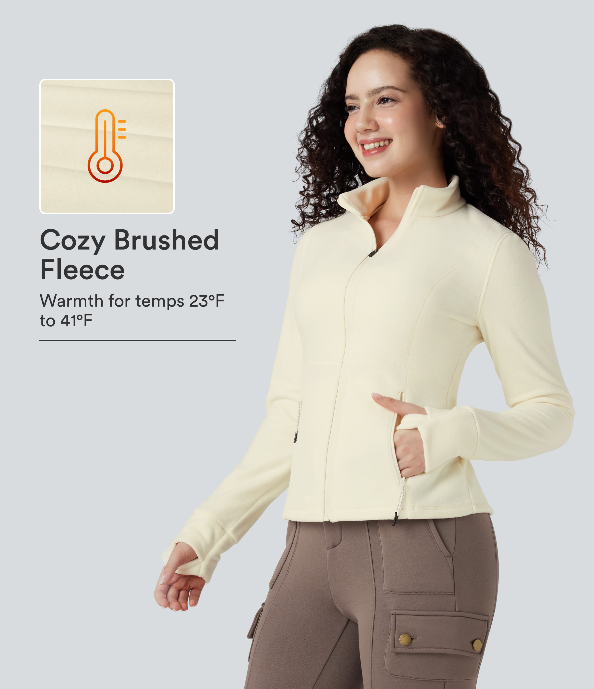 Stand Collar Long Sleeve Thumb Hole Hiking Jacket with Pockets