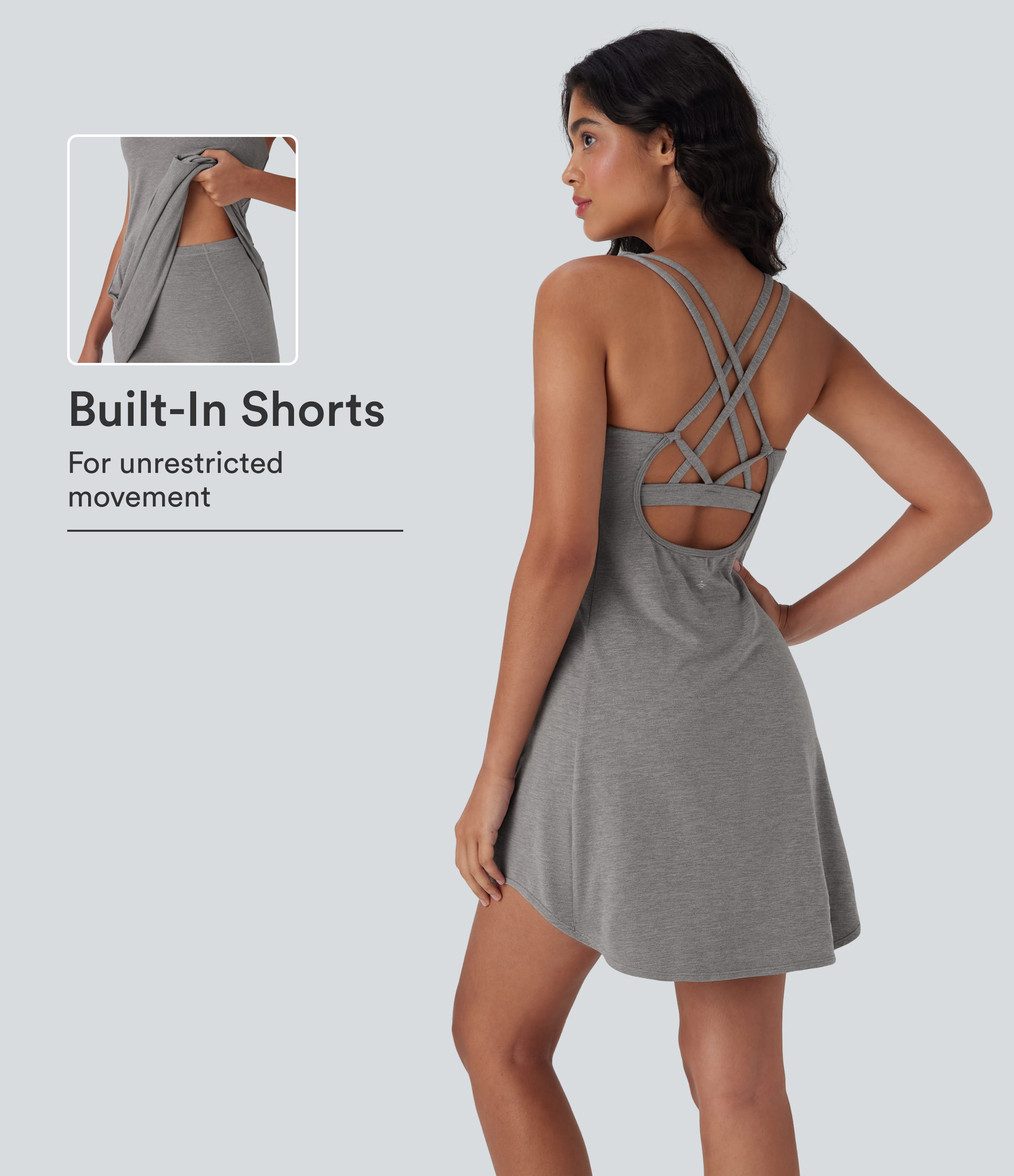 Mottled Earth Gray Mini robe active de yoga en 2 pièces avec poche découpée / 1