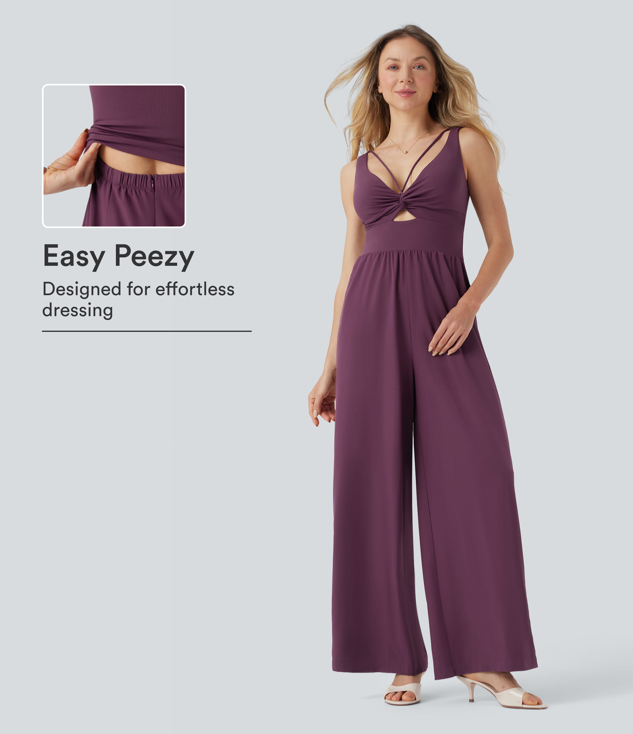 Amaranth Breezeful™ Sleeveless U Back Quick Dry Casual Jumpsuit with Pockets-Easy Peezy Edition / 1