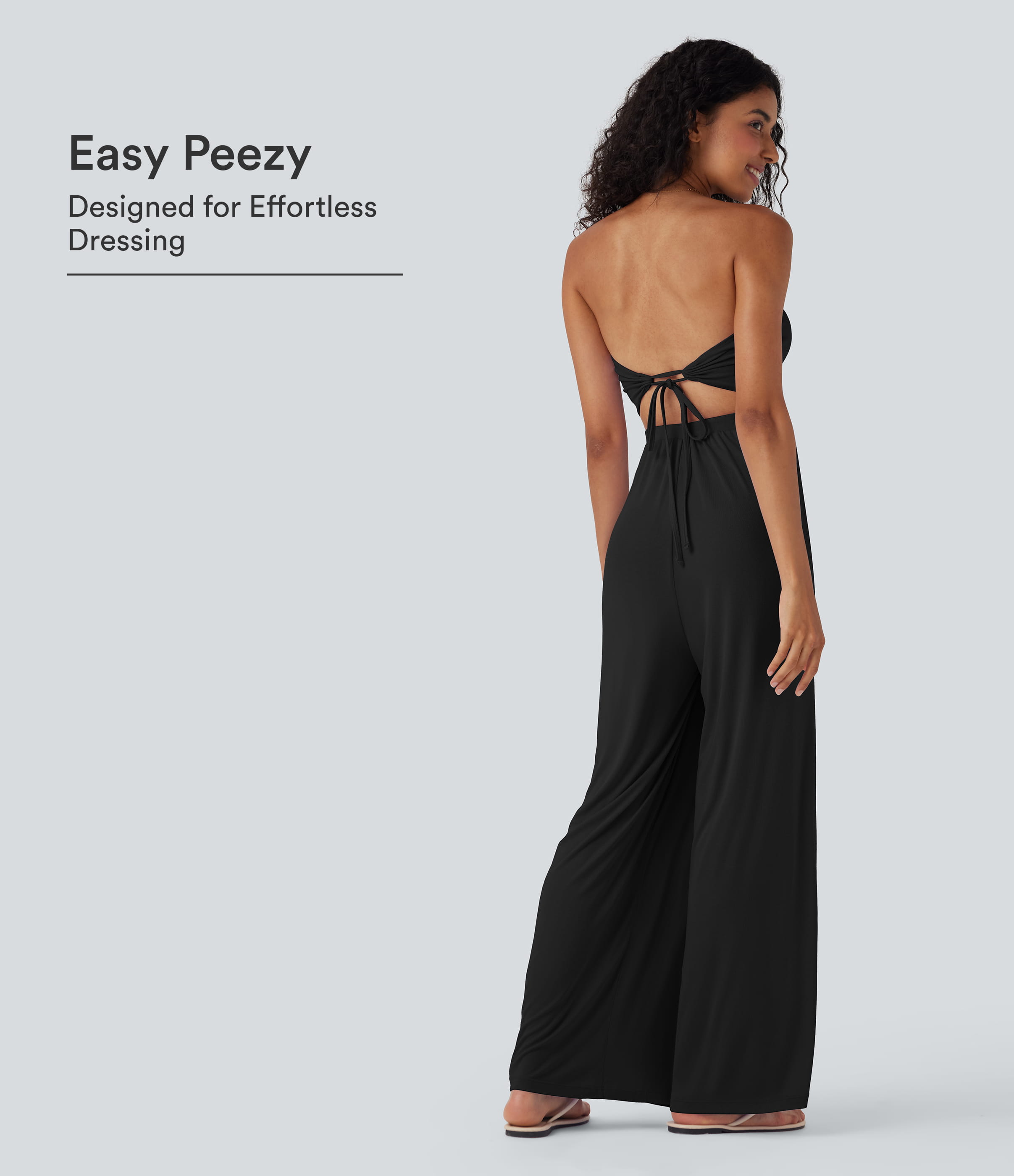 Black Ribbed Tube Tie Back Resort Jumpsuit with Pockets-Easy Peezy Edition / 1