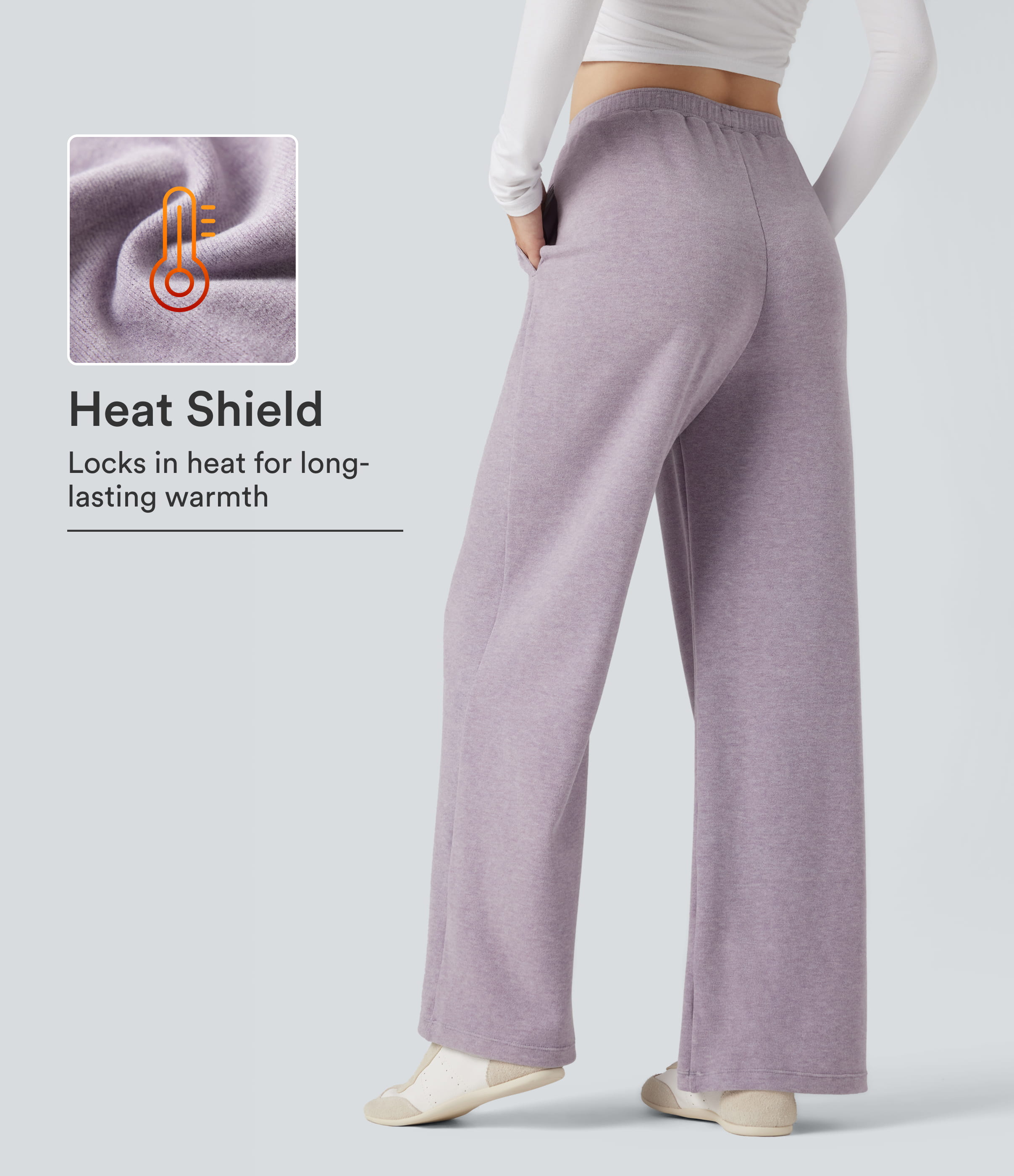 Iris High Waisted Drawstring Thermal Casual Baggy Pants with Pockets / 1