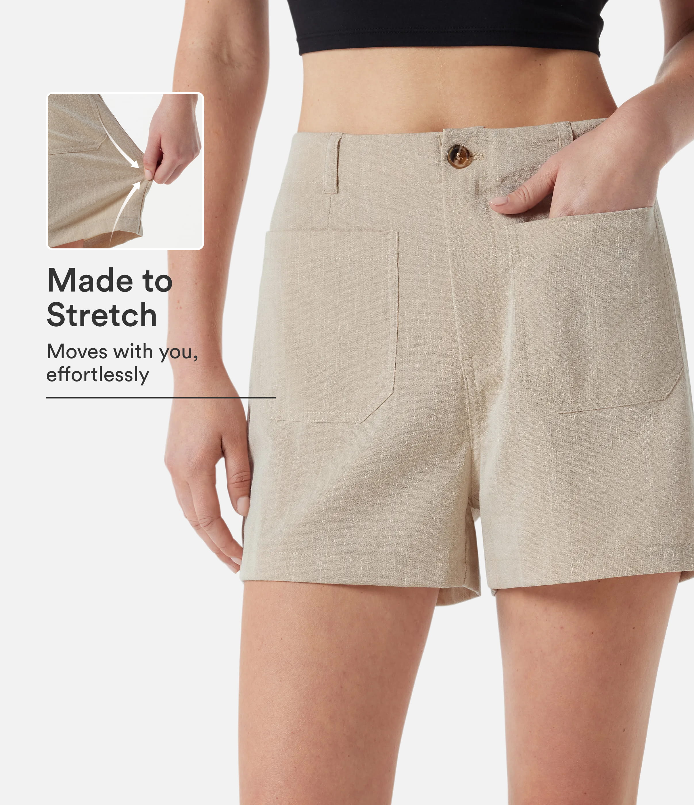 High Waisted Casual Linen-Feel Shorts 3'' with Pockets