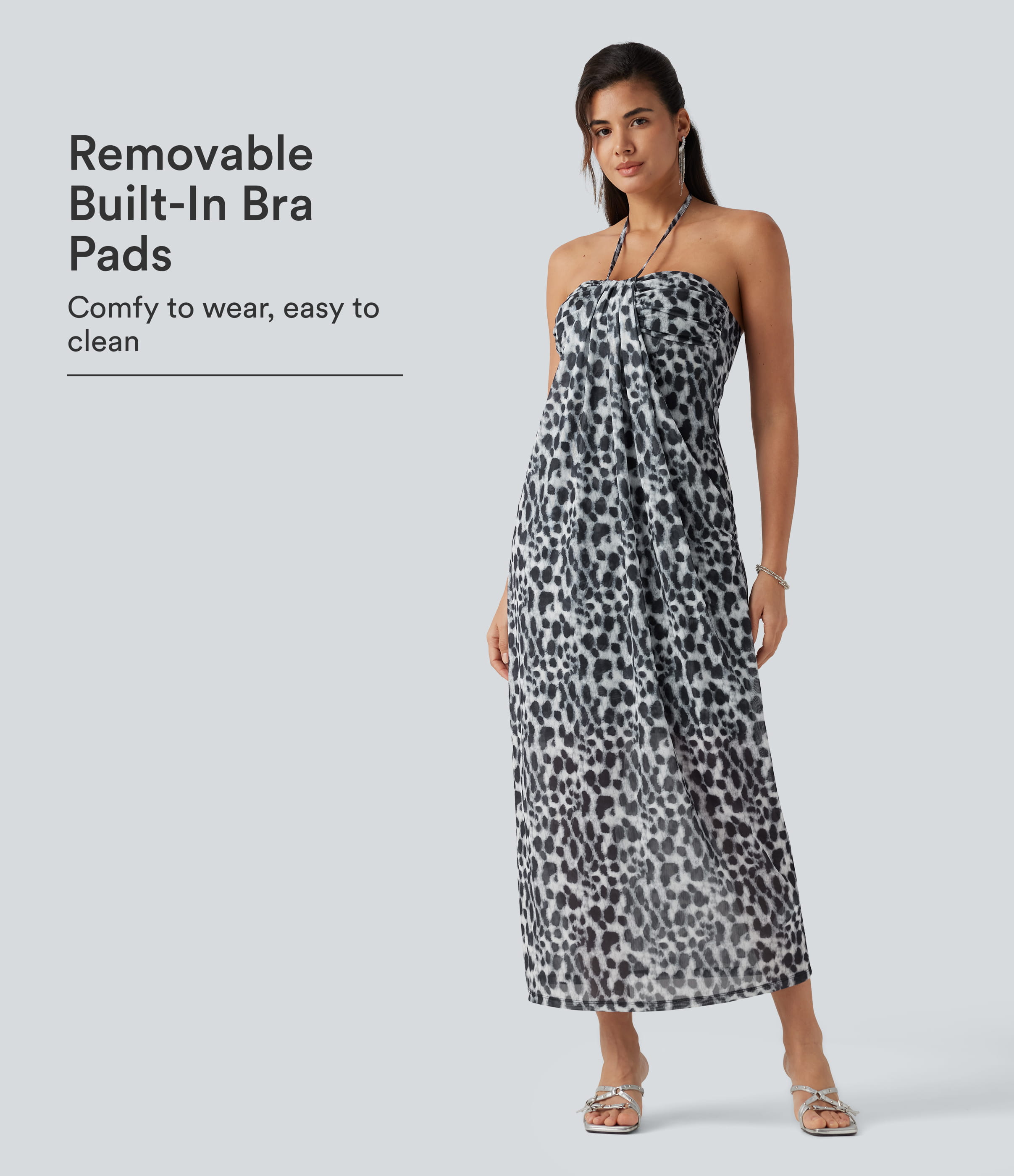 Halter Tie Back Built-in Bra Leopard Print Maxi Dress