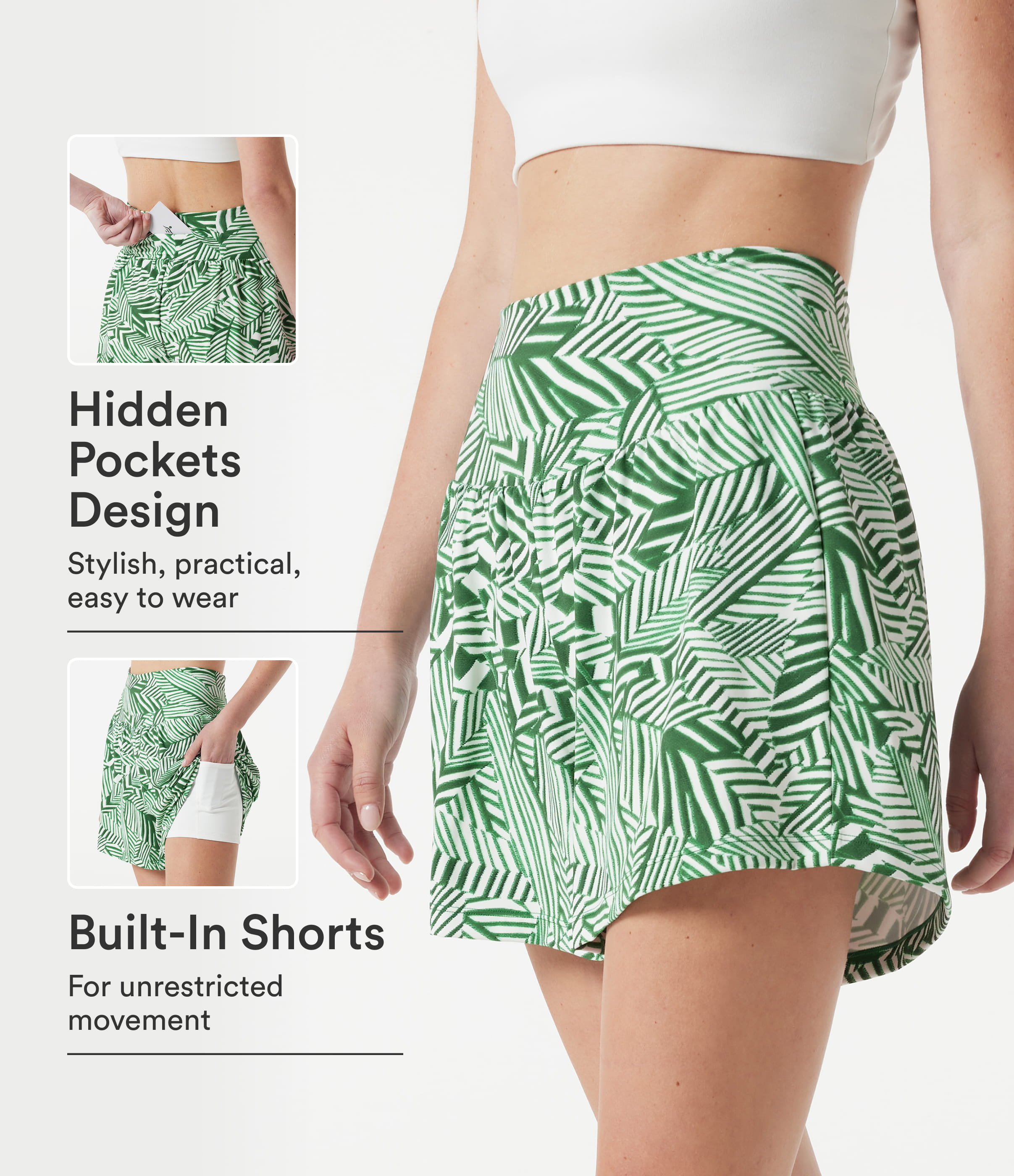 High Waisted 2-in-1 Tropical Plant Print Shorts 5'' with Pockets
