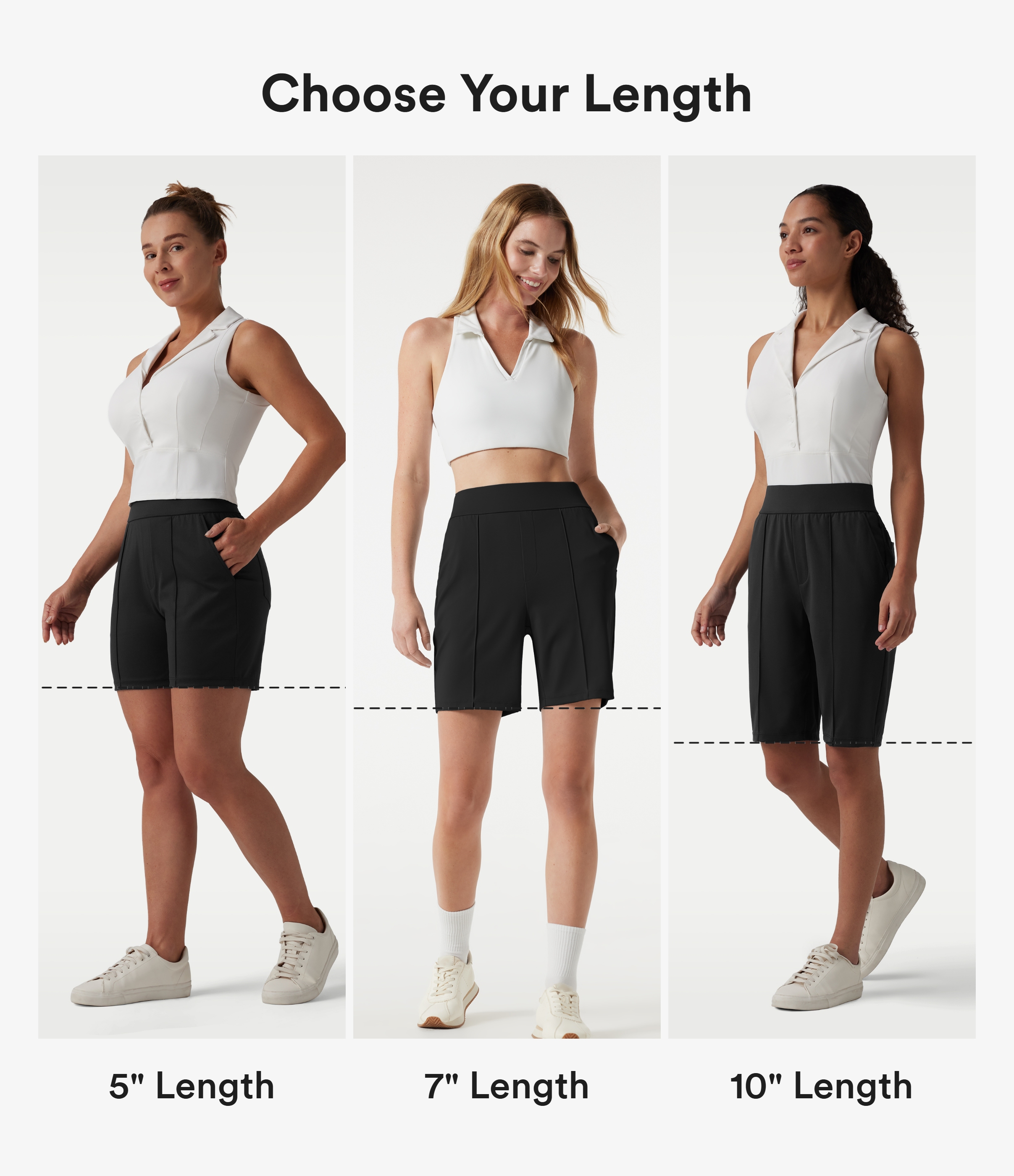 Noir Shorts de golf taille haute, à séchage rapide, avec poches, 7'' - T-shirt de golf - UPF40+ / 2