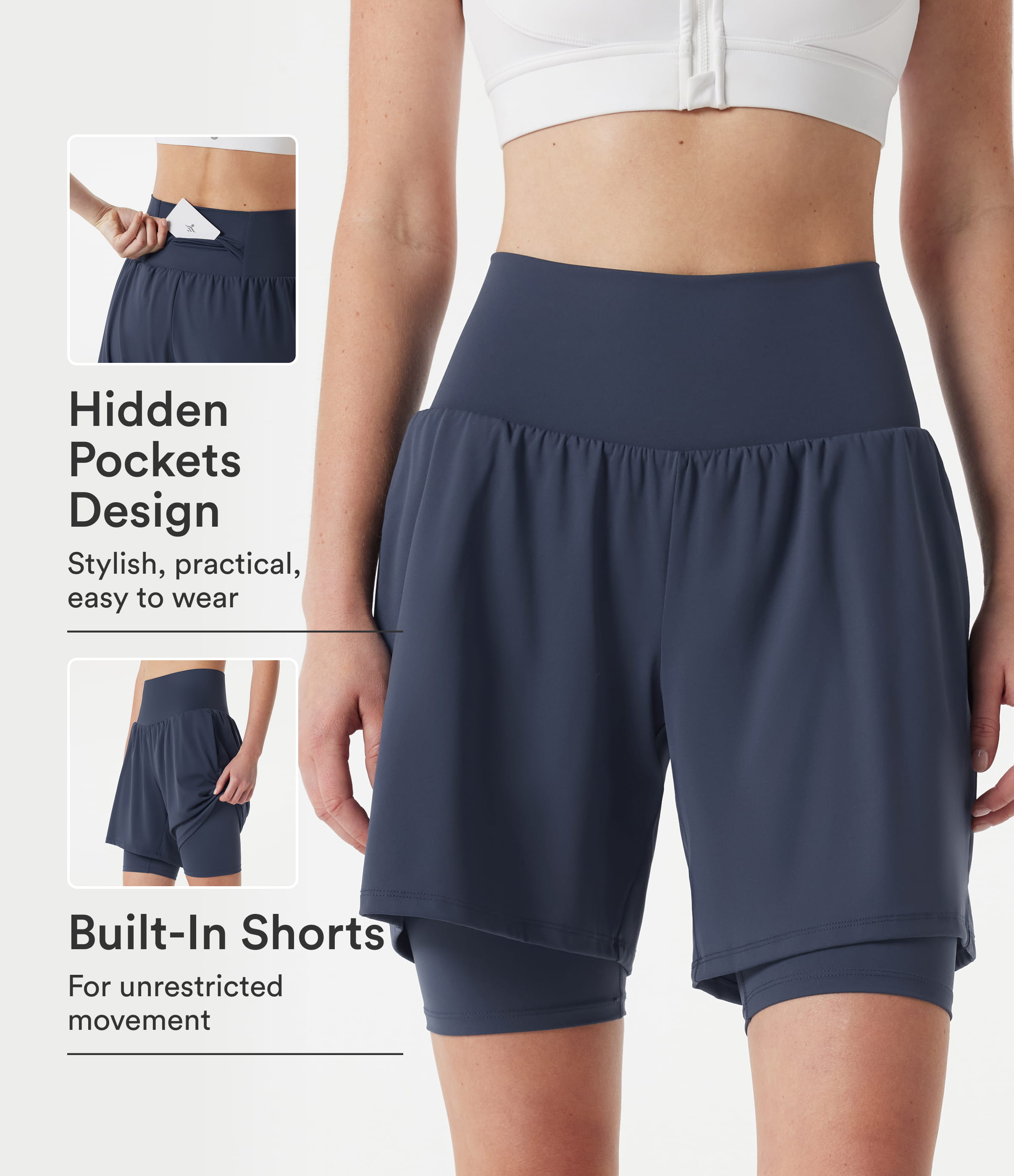 SoftlyZero™ Airy Super High Waisted 2-in-1 Cool Touch Yoga Shorts 9'' with Pockets