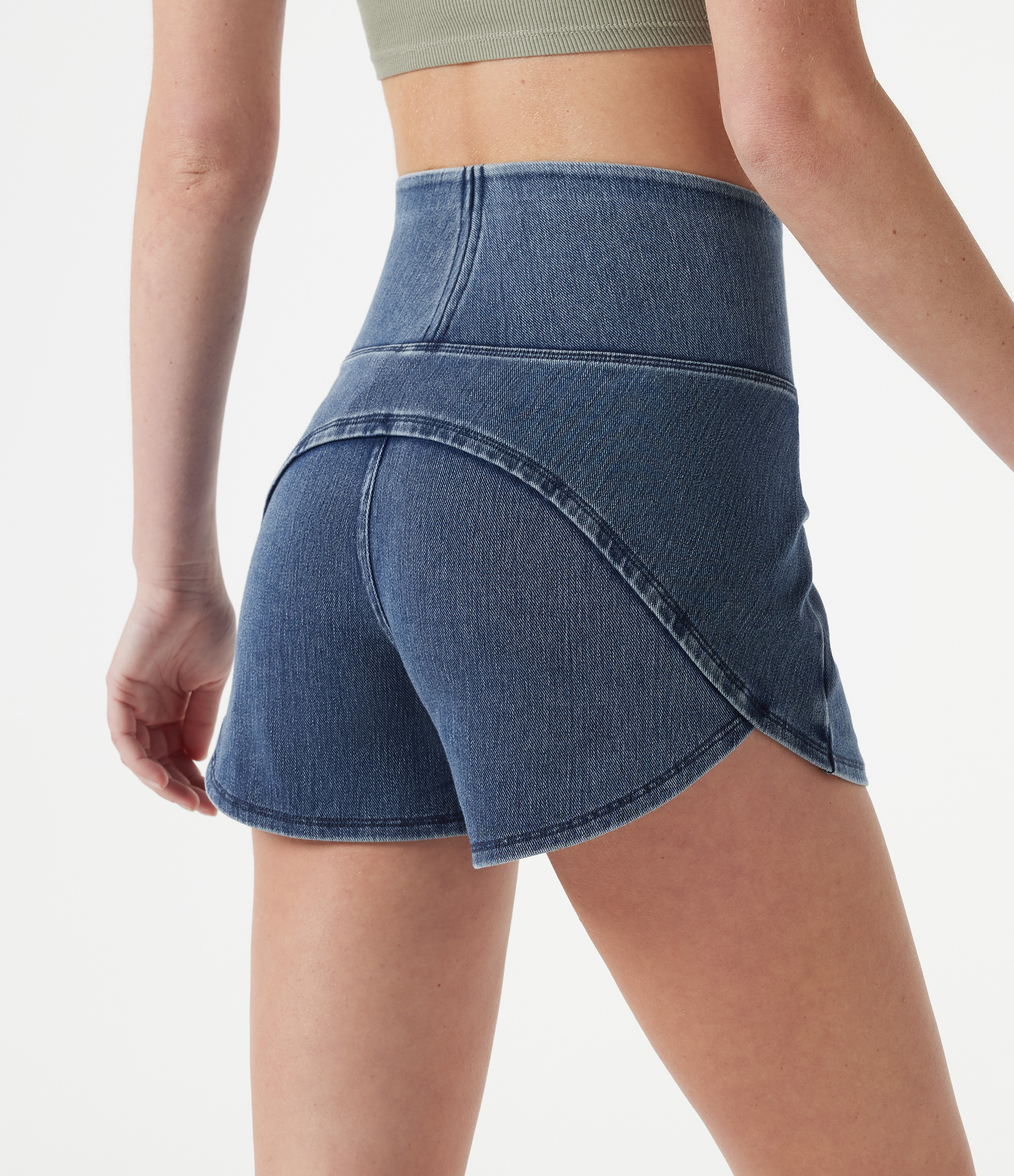 Halara Flex™ Denim High-waisted Curved Hem Skinny Casual Shorts with Pockets