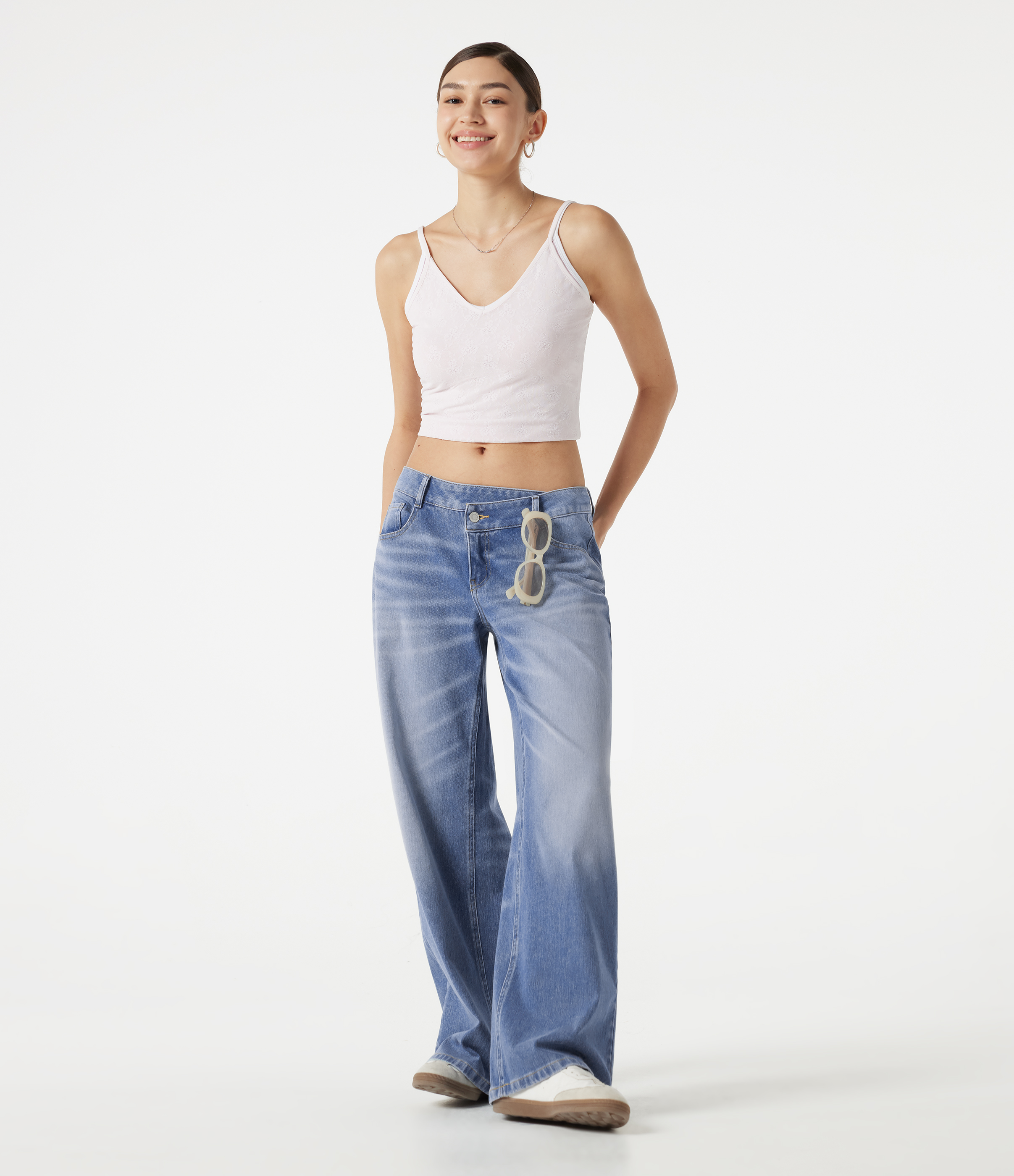 Halara Flex™ Asymmetric Low Rise Baggy Washed Casual Jeans with Pockets