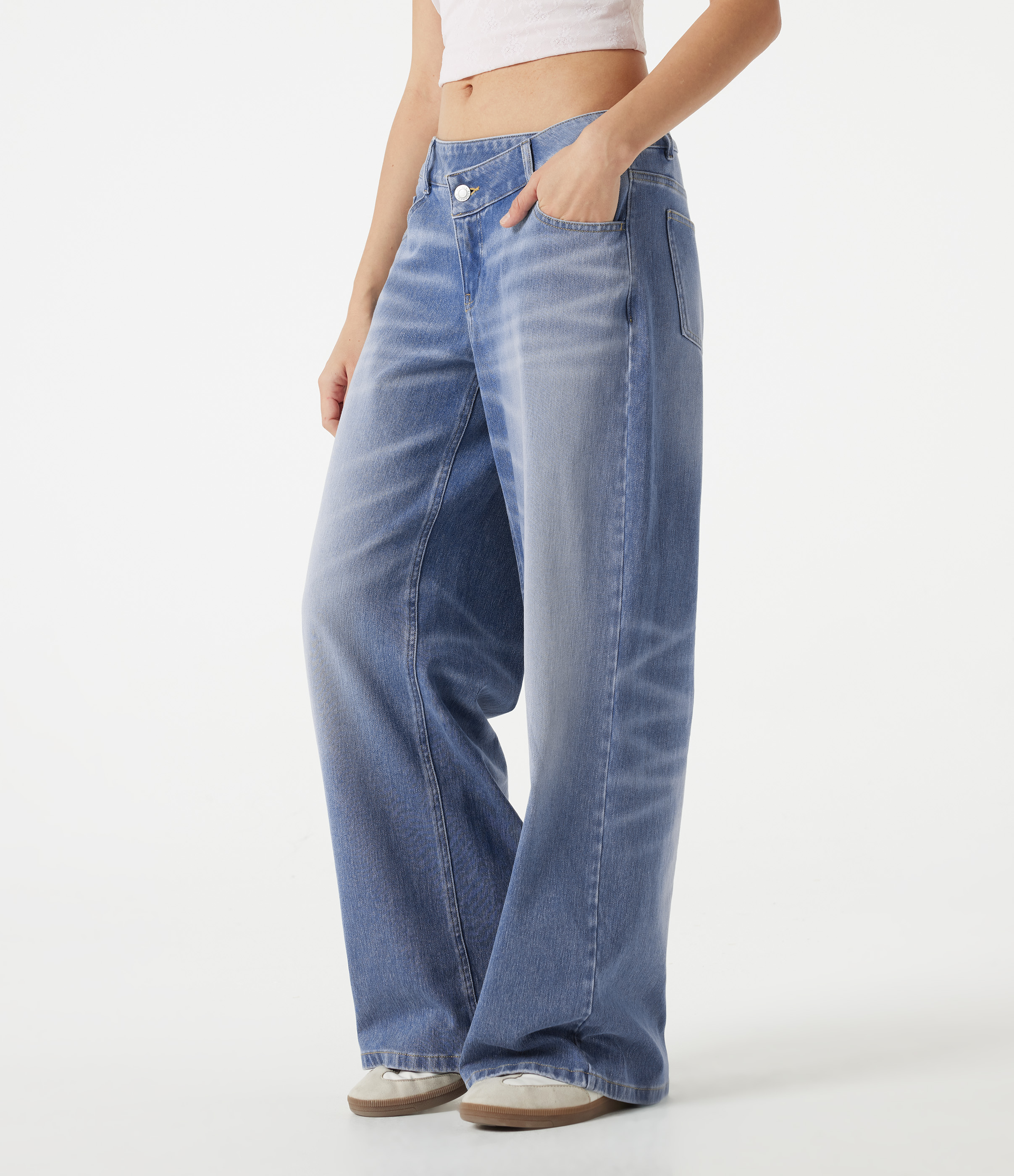 Powder Blue Denim Halara Flex™ Asymmetric Low Rise Baggy Washed Casual Jeans with Pockets / 2