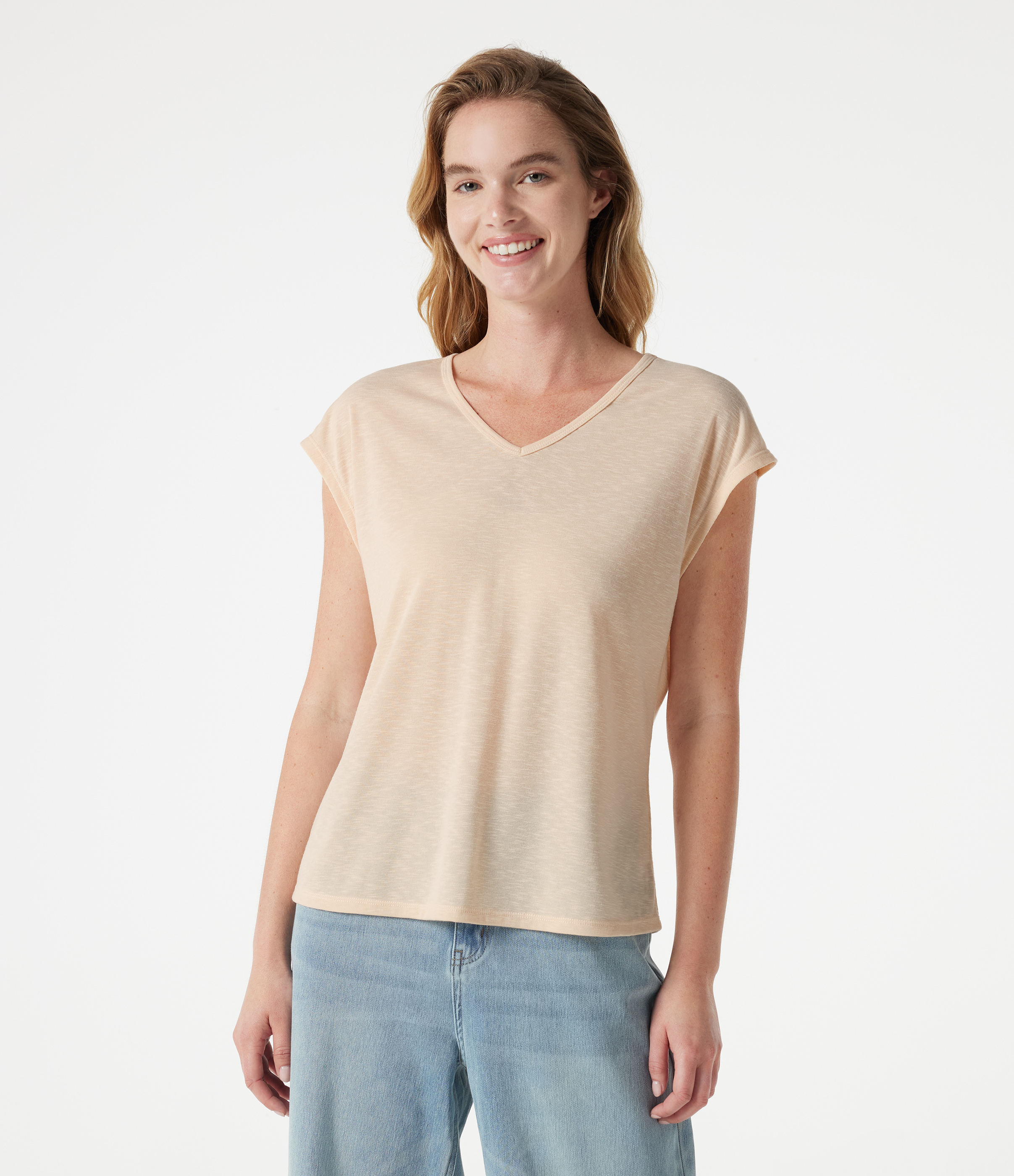 Lässiges T-Shirt mit V-Ausschnitt und kurzen Ärmeln